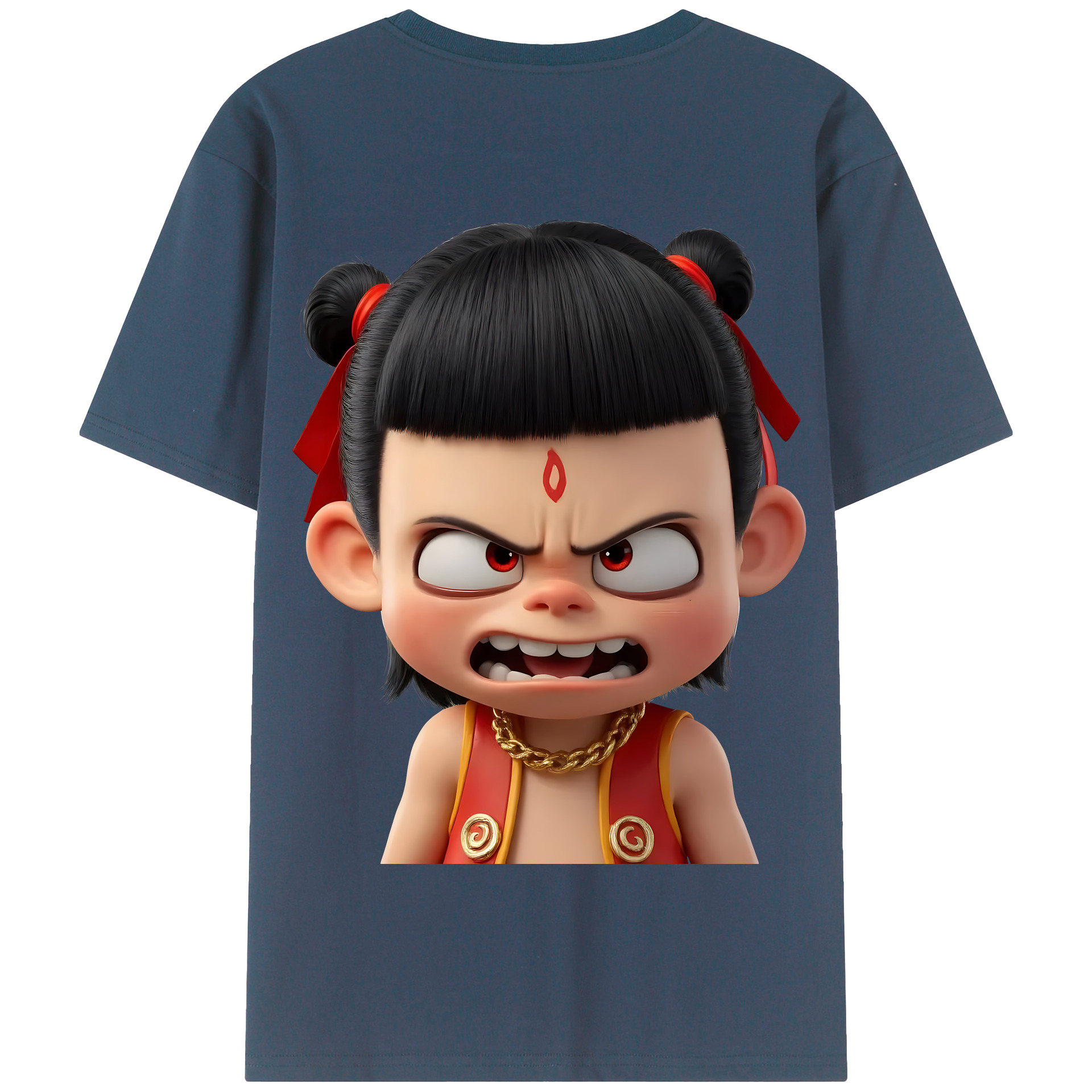 （画像用） Ne Zha 2 ナタ 魔童の大暴れ 綿100％半袖Tシャツ（背面プリント）