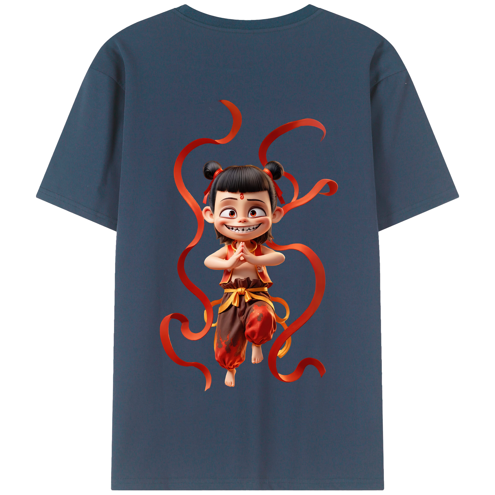 （画像用） Ne Zha 2 ナタ 魔童の大暴れ 綿100％半袖Tシャツ（背面プリント）