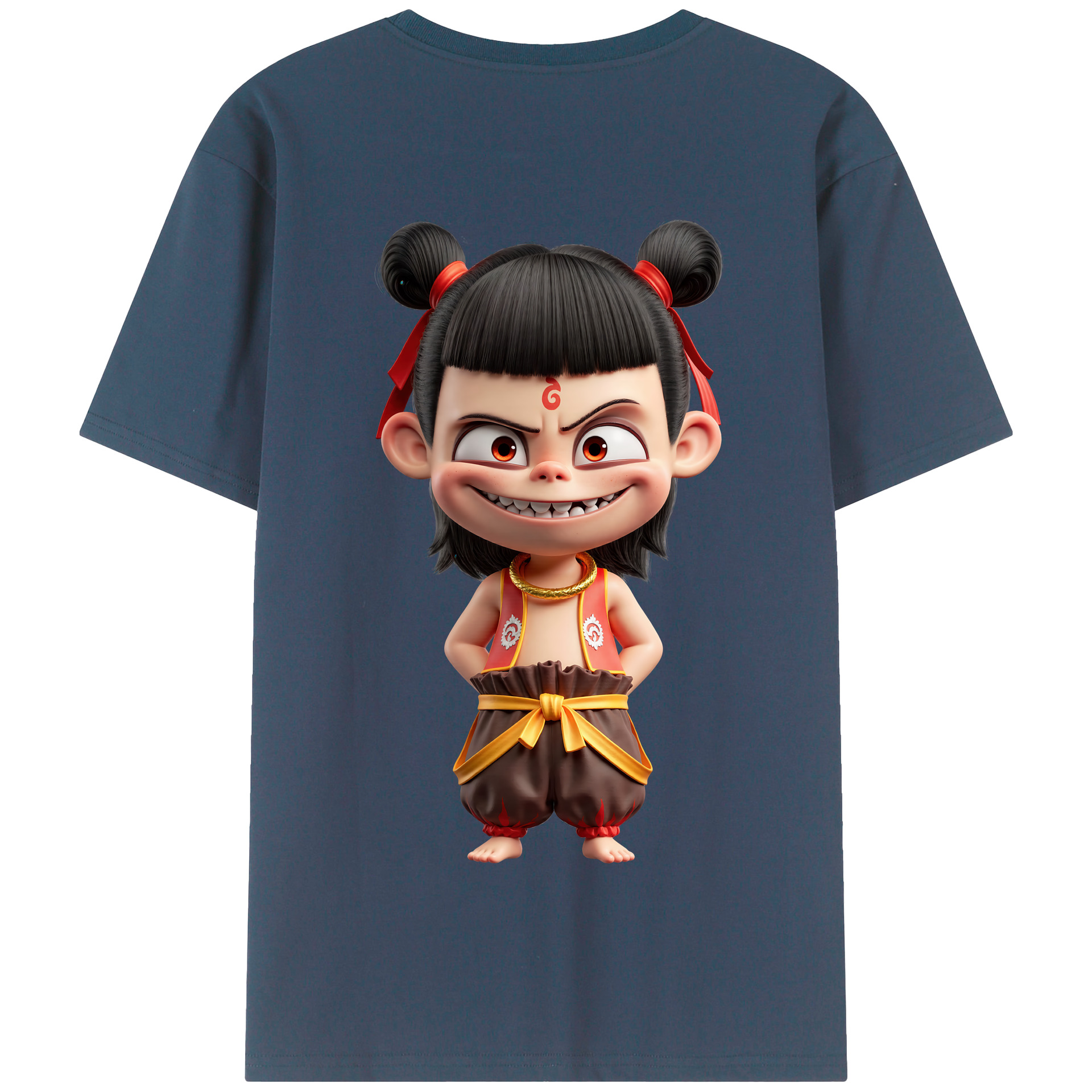 （画像用） Ne Zha 2 ナタ 魔童の大暴れ 綿100％半袖Tシャツ（背面プリント）