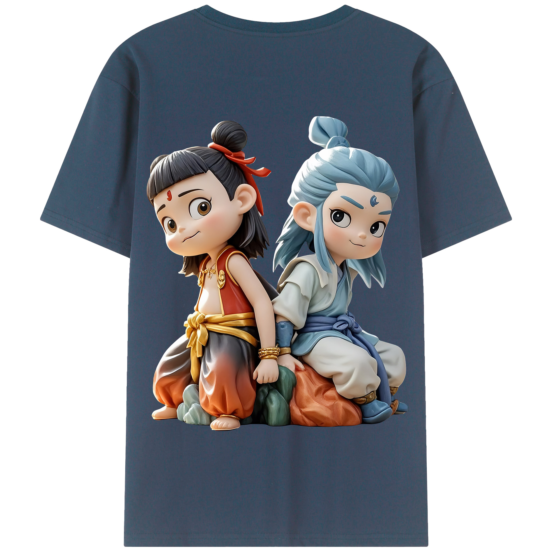 （画像用） Ne Zha 2 ナタ 魔童の大暴れ 綿100％半袖Tシャツ（背面プリント）