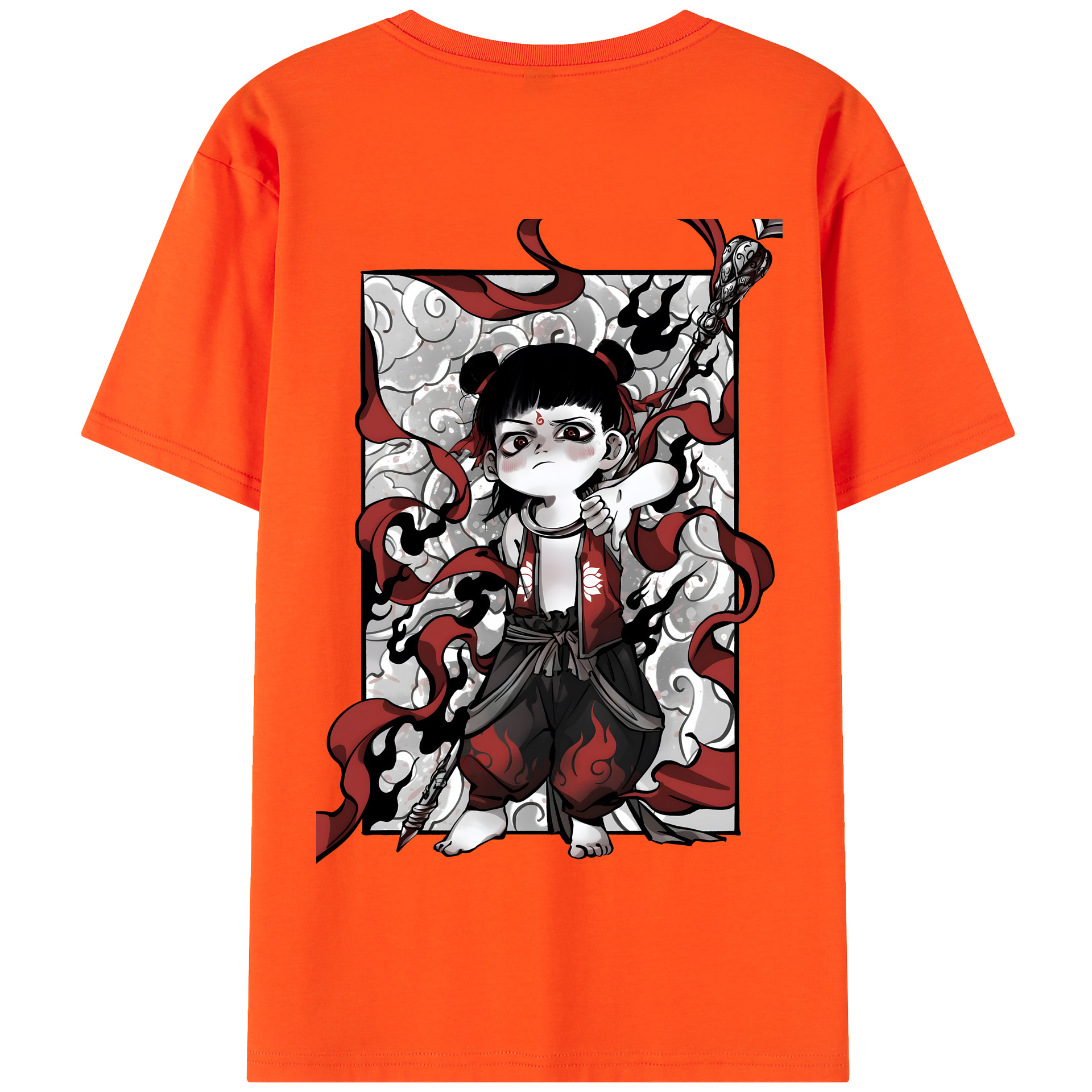 （画像用） Ne Zha 2 ナタ 魔童の大暴れ 綿100％半袖Tシャツ（背面プリント）