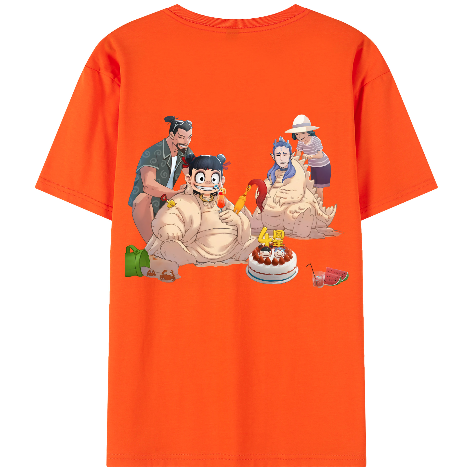 （画像用） Ne Zha 2 ナタ 魔童の大暴れ 綿100％半袖Tシャツ（背面プリント）