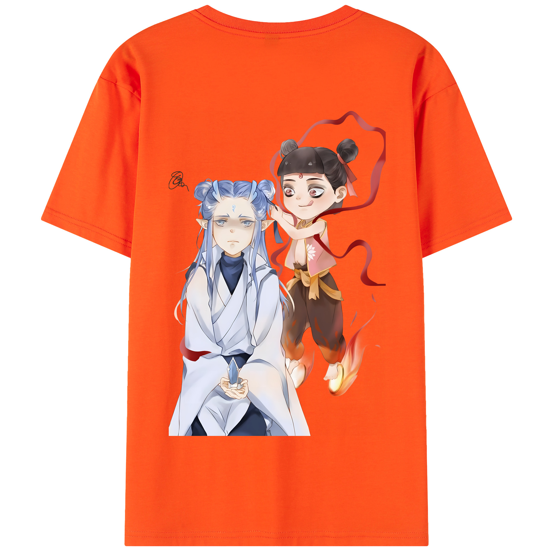 （画像用） Ne Zha 2 ナタ 魔童の大暴れ 綿100％半袖Tシャツ（背面プリント）