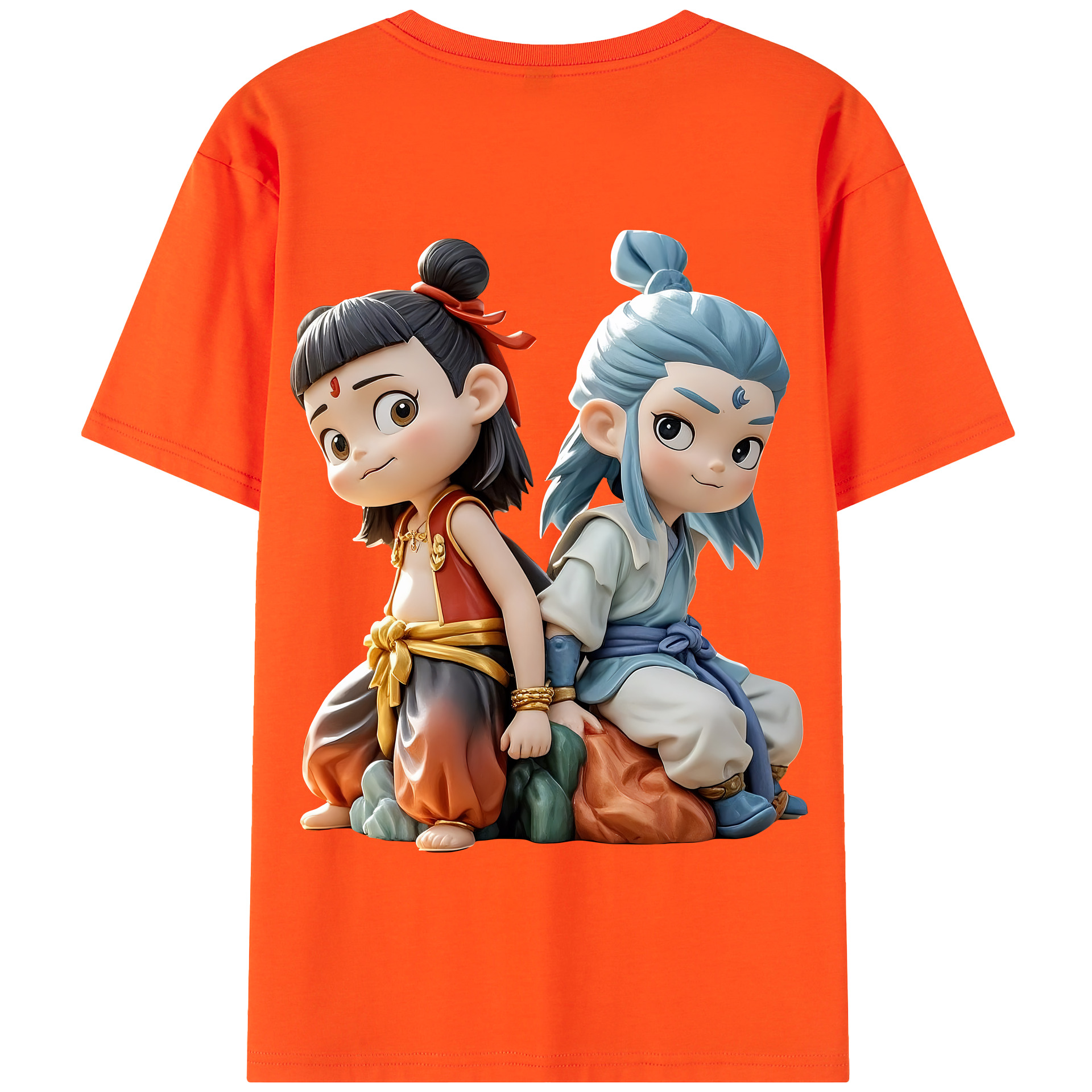 （画像用） Ne Zha 2 ナタ 魔童の大暴れ 綿100％半袖Tシャツ（背面プリント）