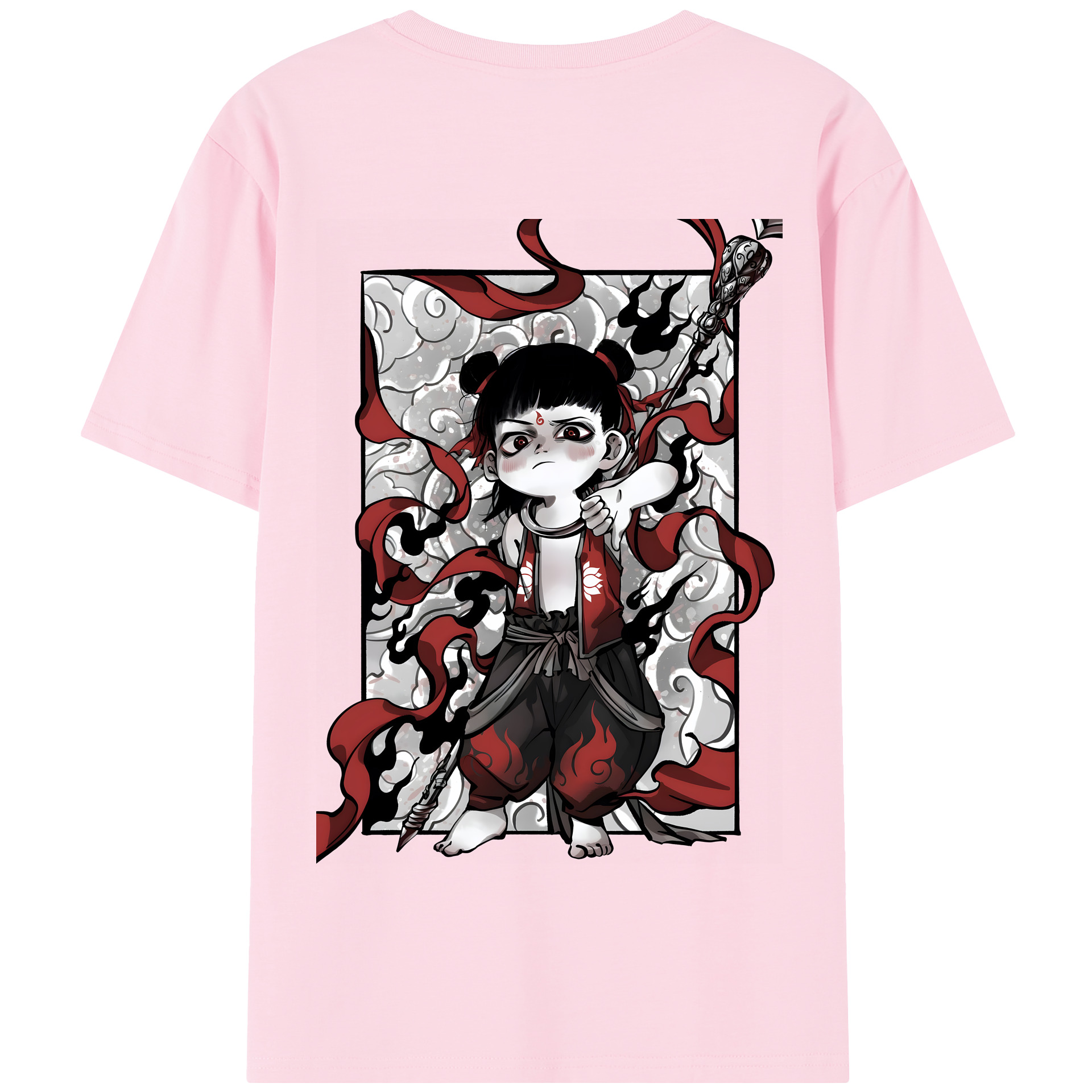 （画像用） Ne Zha 2 ナタ 魔童の大暴れ 綿100％半袖Tシャツ（背面プリント）