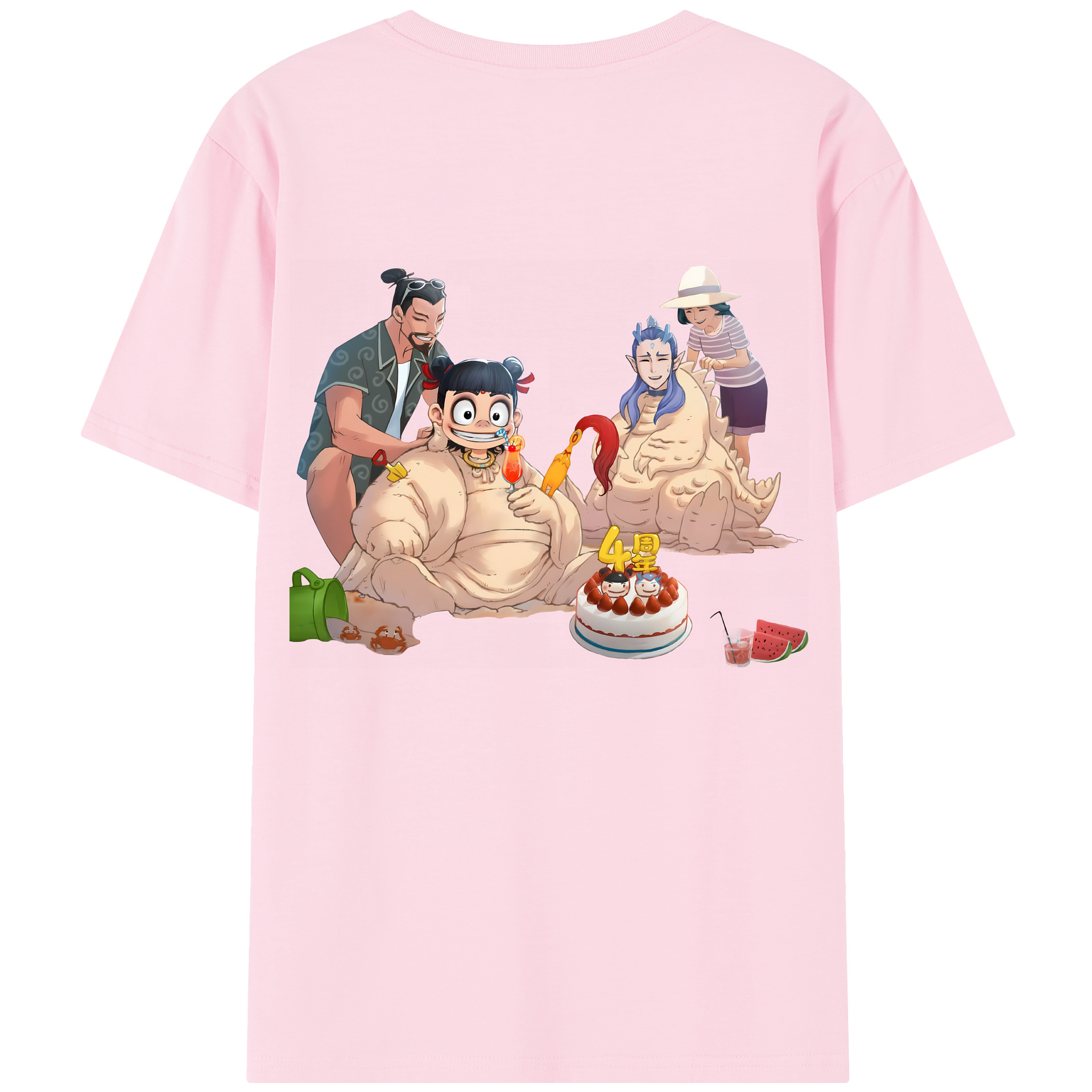 （画像用） Ne Zha 2 ナタ 魔童の大暴れ 綿100％半袖Tシャツ（背面プリント）