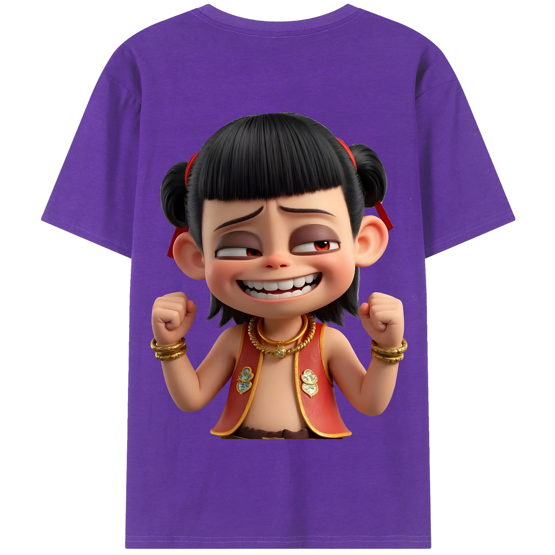 （画像用） Ne Zha 2 ナタ 魔童の大暴れ 綿100％半袖Tシャツ（背面プリント）