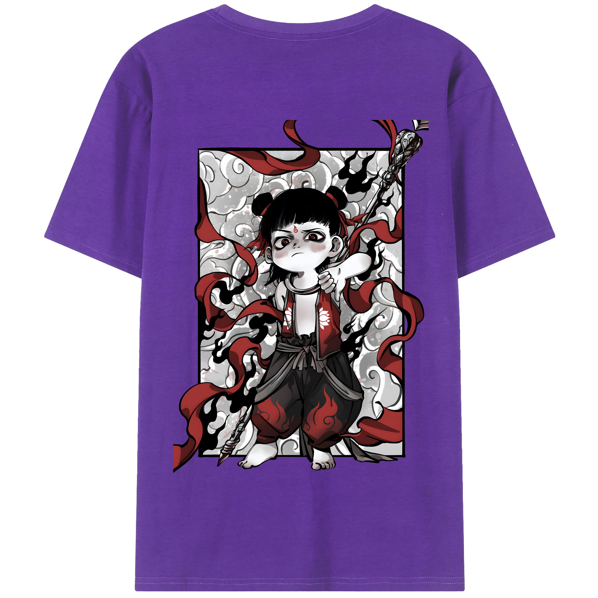 （画像用） Ne Zha 2 ナタ 魔童の大暴れ 綿100％半袖Tシャツ（背面プリント）