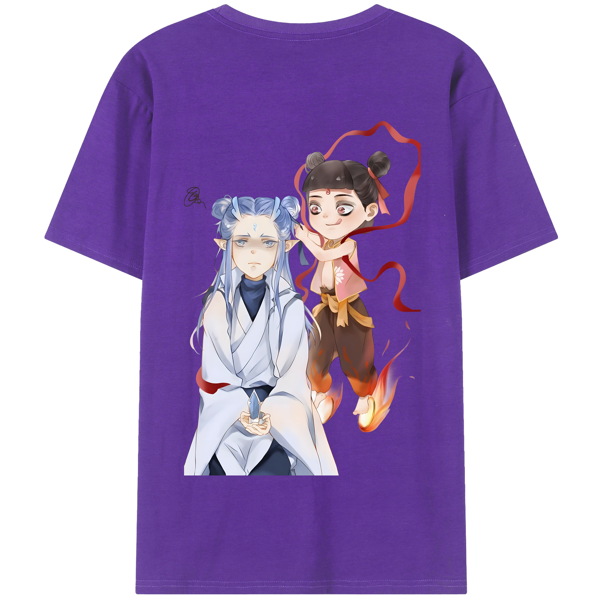 （画像用） Ne Zha 2 ナタ 魔童の大暴れ 綿100％半袖Tシャツ（背面プリント）
