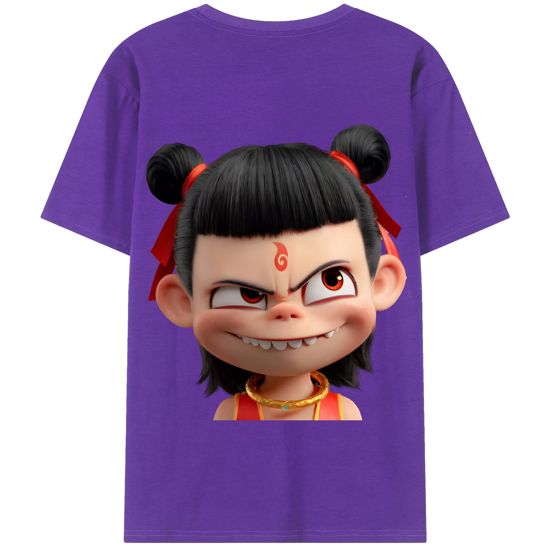 （画像用） Ne Zha 2 ナタ 魔童の大暴れ 綿100％半袖Tシャツ（背面プリント）