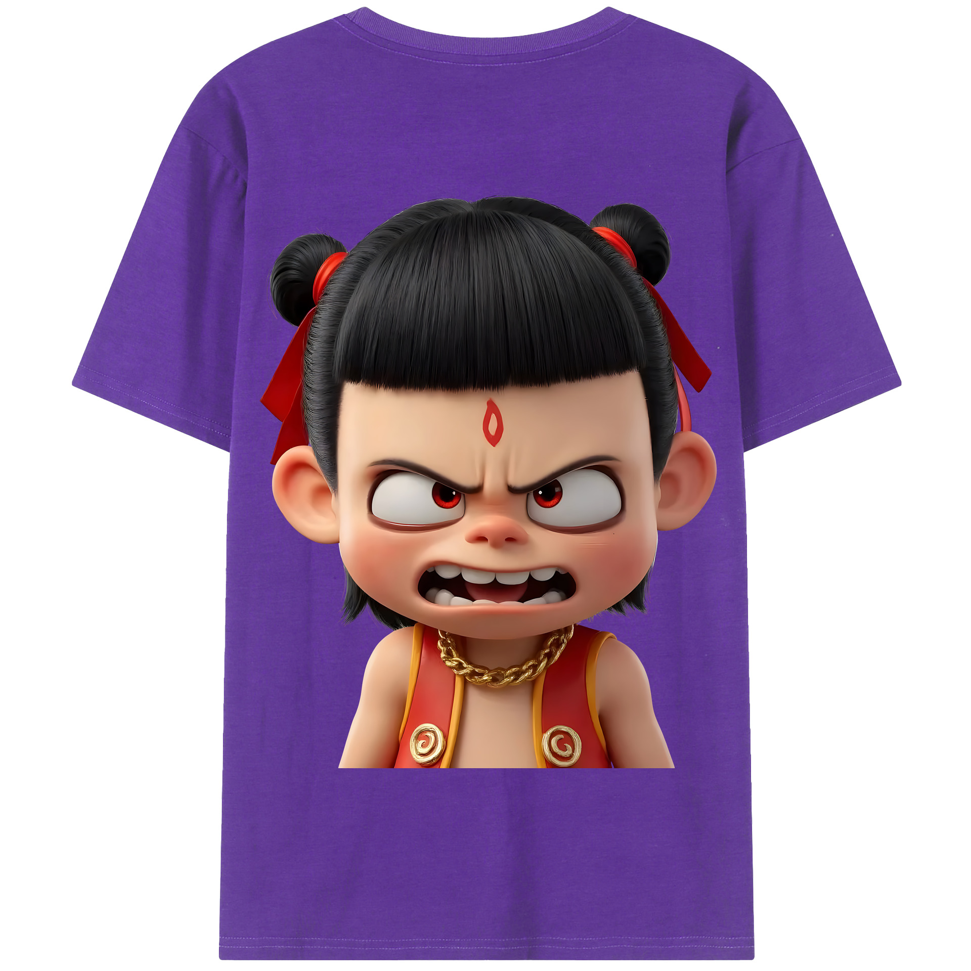 （画像用） Ne Zha 2 ナタ 魔童の大暴れ 綿100％半袖Tシャツ（背面プリント）