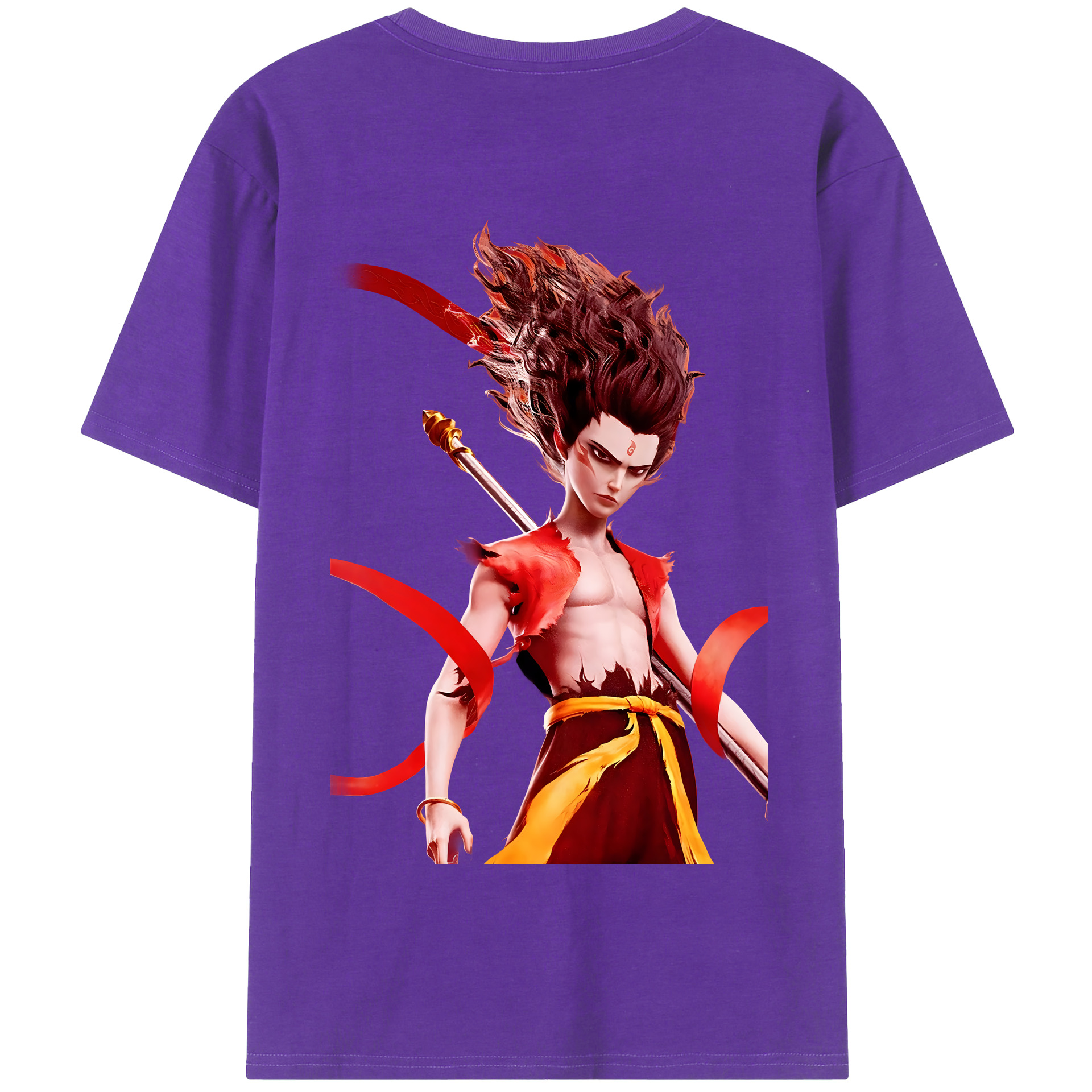 （画像用） Ne Zha 2 ナタ 魔童の大暴れ 綿100％半袖Tシャツ（背面プリント）