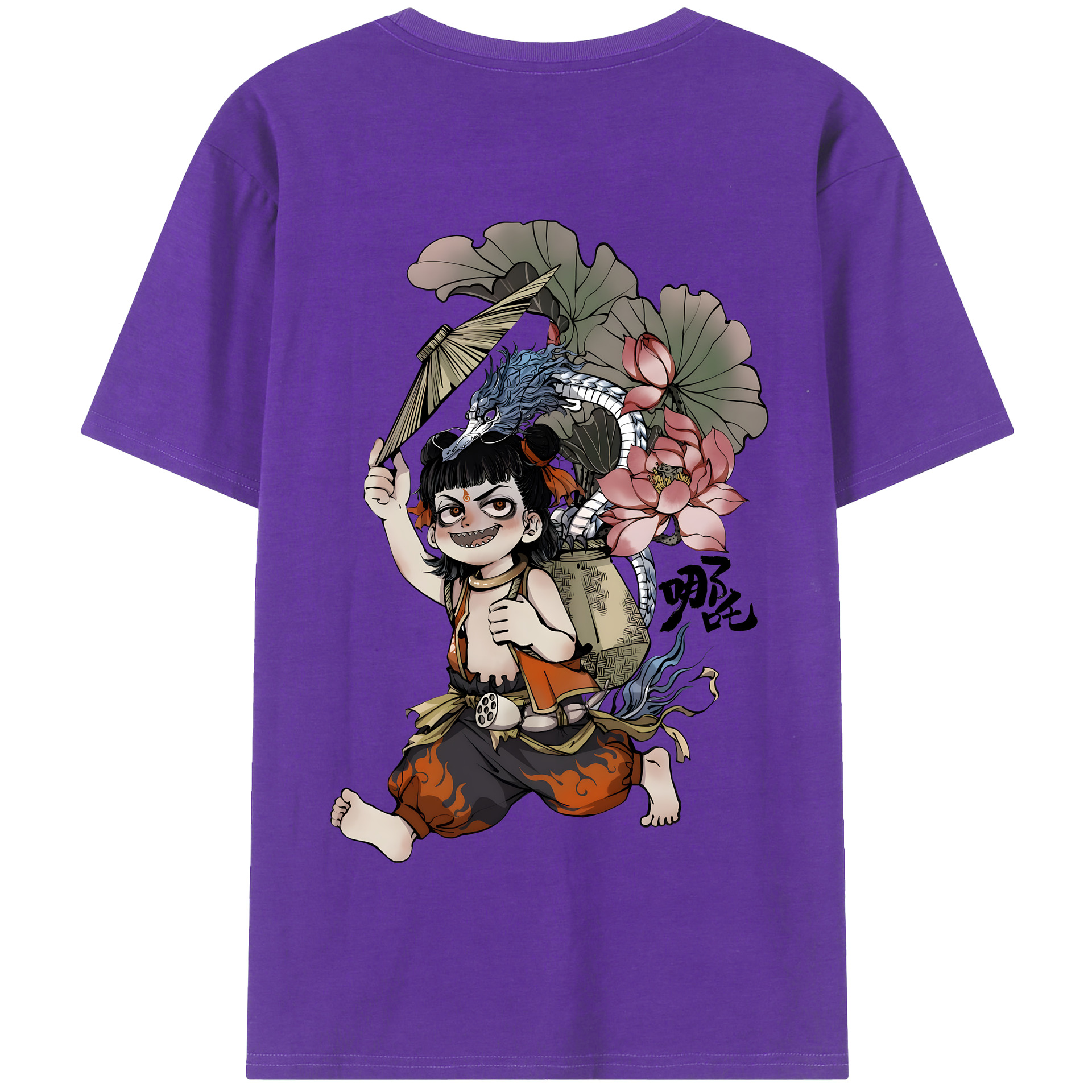 （画像用） Ne Zha 2 ナタ 魔童の大暴れ 綿100％半袖Tシャツ（背面プリント）