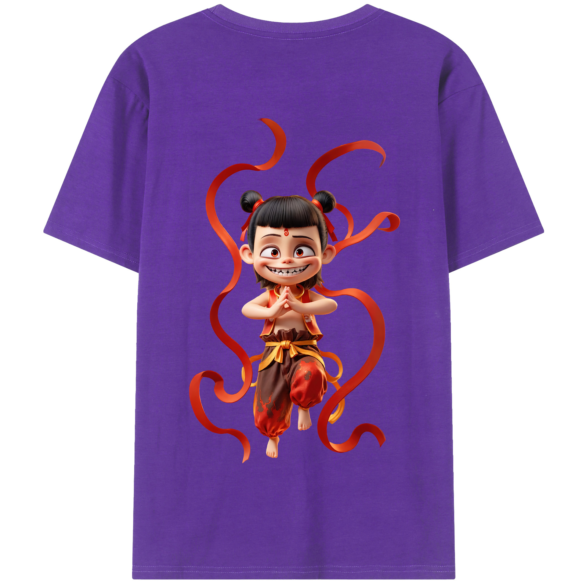 （画像用） Ne Zha 2 ナタ 魔童の大暴れ 綿100％半袖Tシャツ（背面プリント）