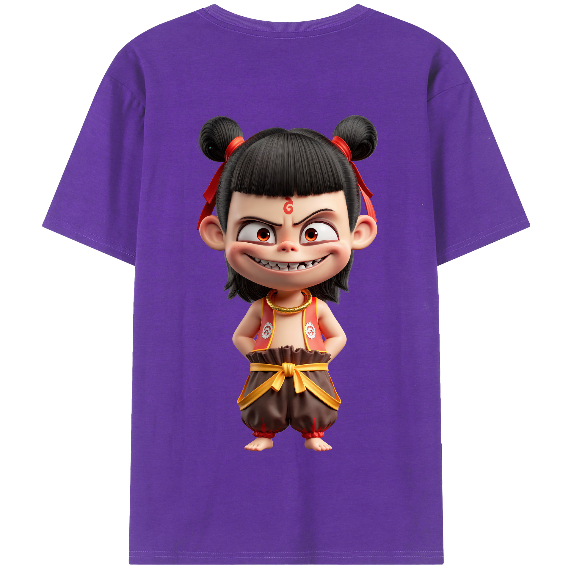 （画像用） Ne Zha 2 ナタ 魔童の大暴れ 綿100％半袖Tシャツ（背面プリント）