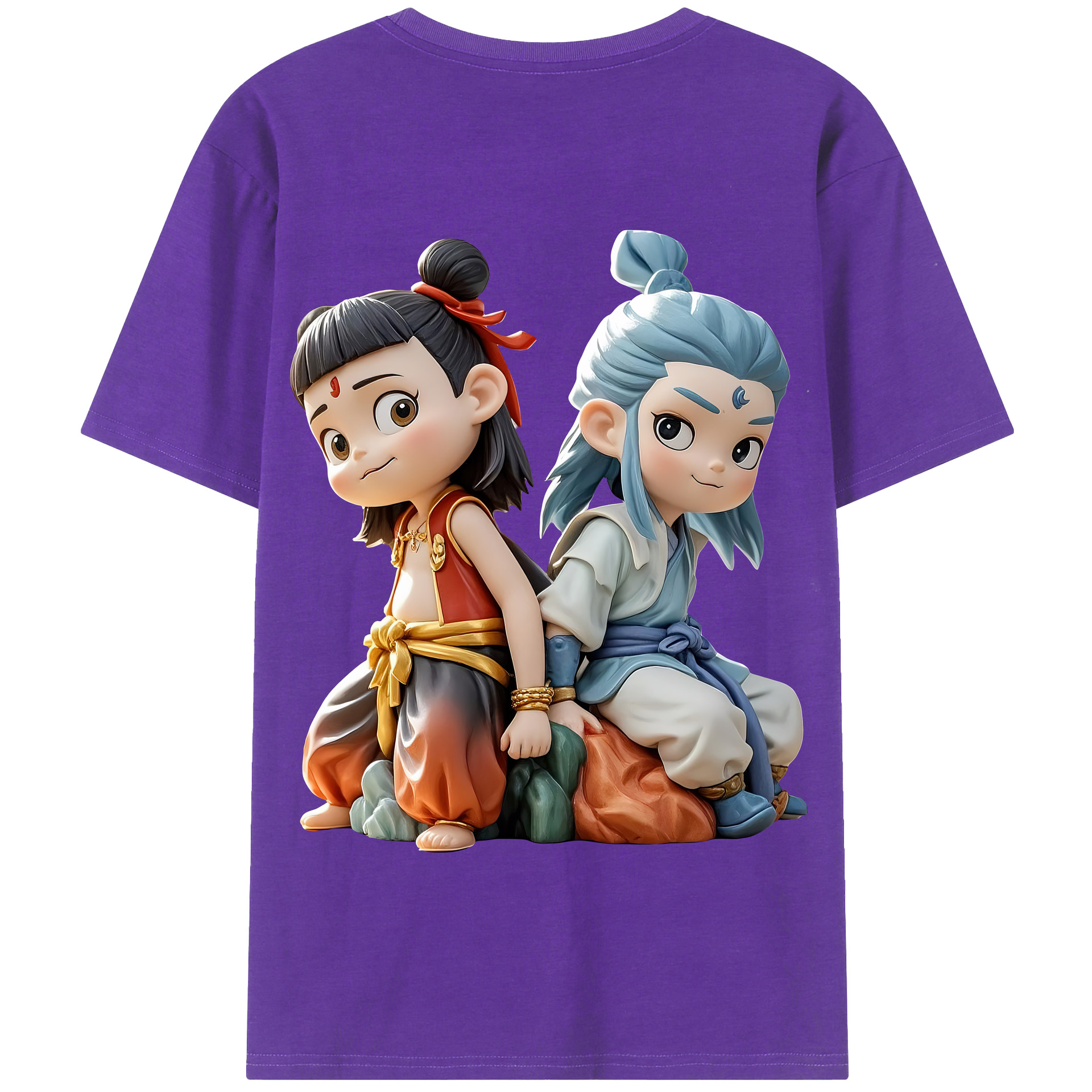 （画像用） Ne Zha 2 ナタ 魔童の大暴れ 綿100％半袖Tシャツ（背面プリント）