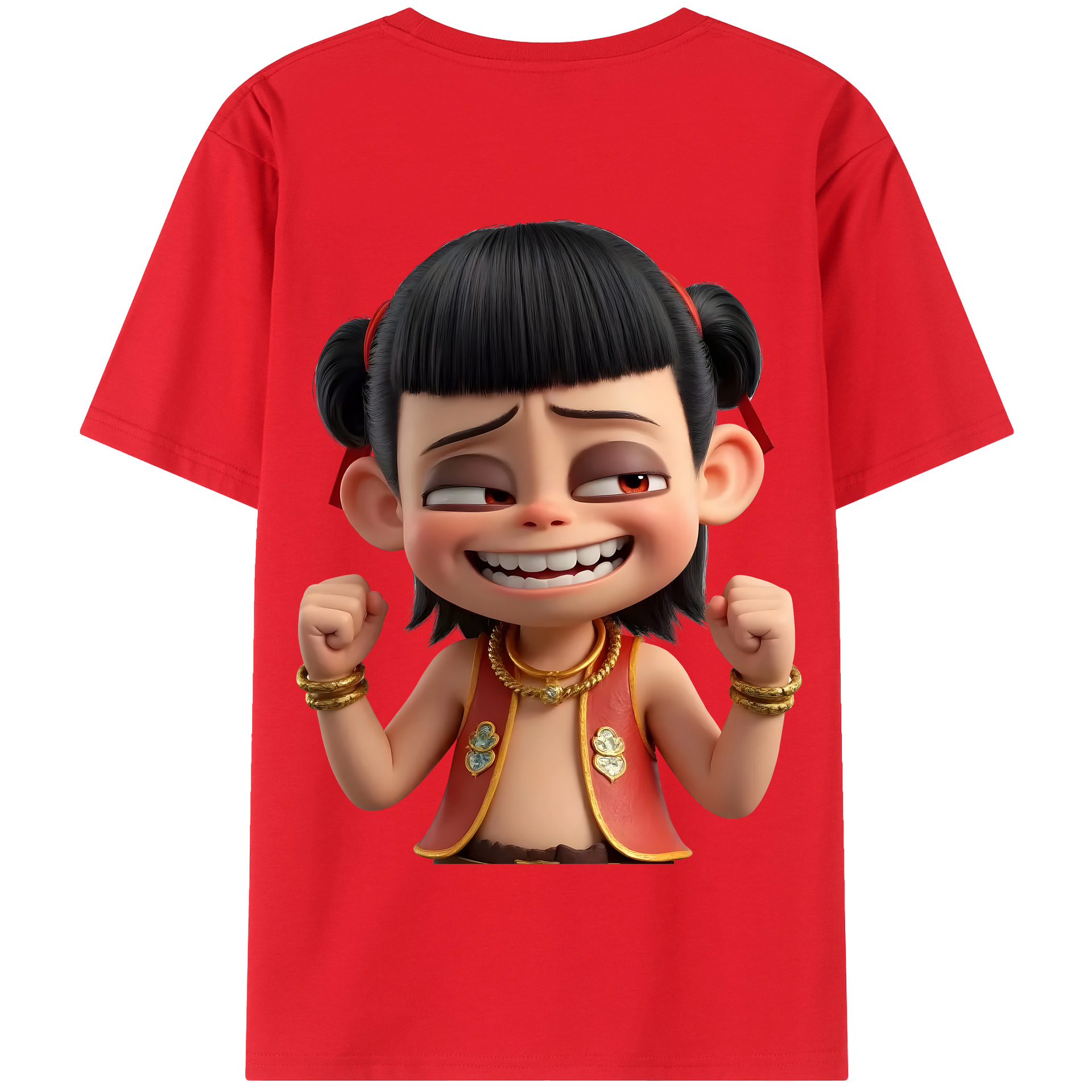 （画像用） Ne Zha 2 ナタ 魔童の大暴れ 綿100％半袖Tシャツ（背面プリント）