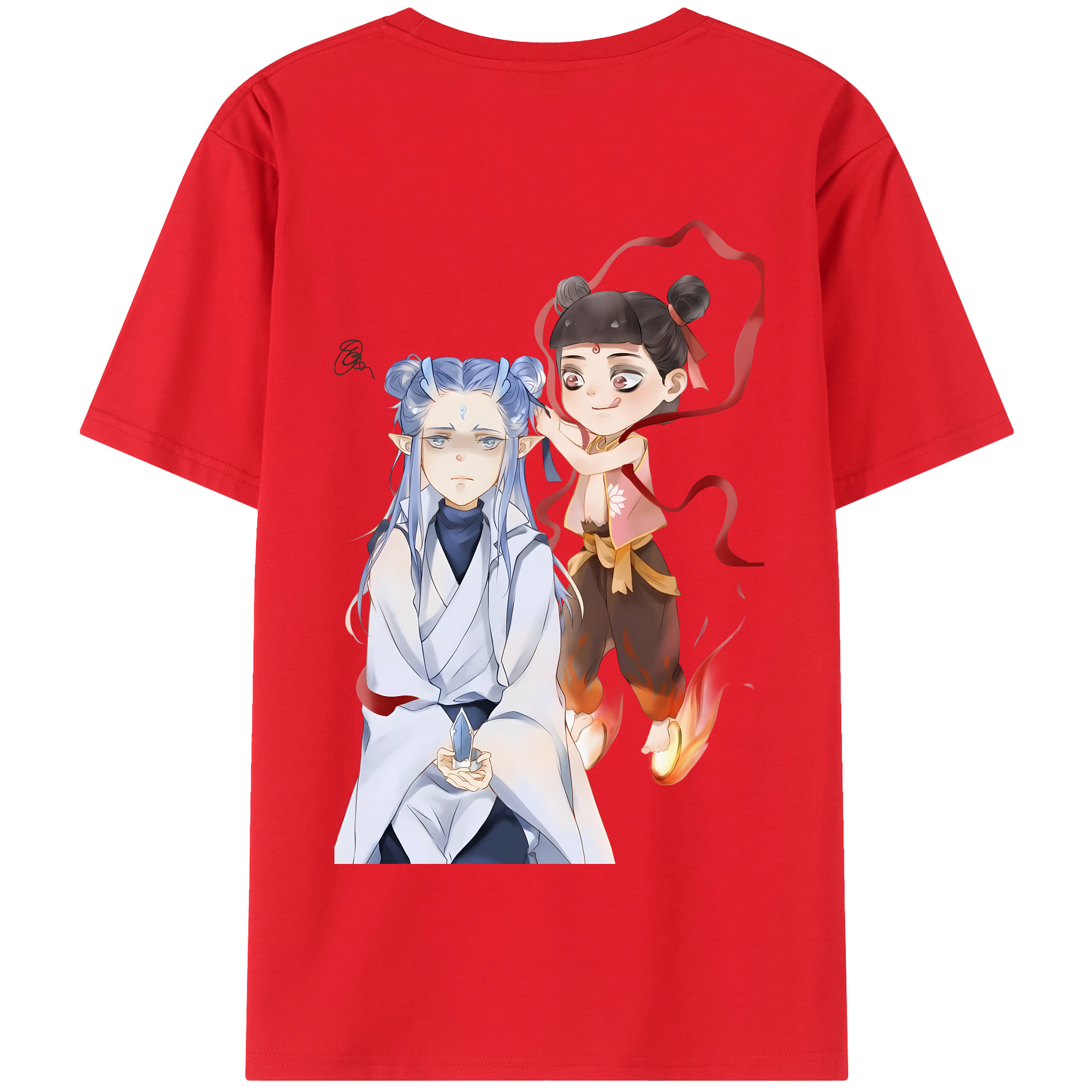 （画像用） Ne Zha 2 ナタ 魔童の大暴れ 綿100％半袖Tシャツ（背面プリント）