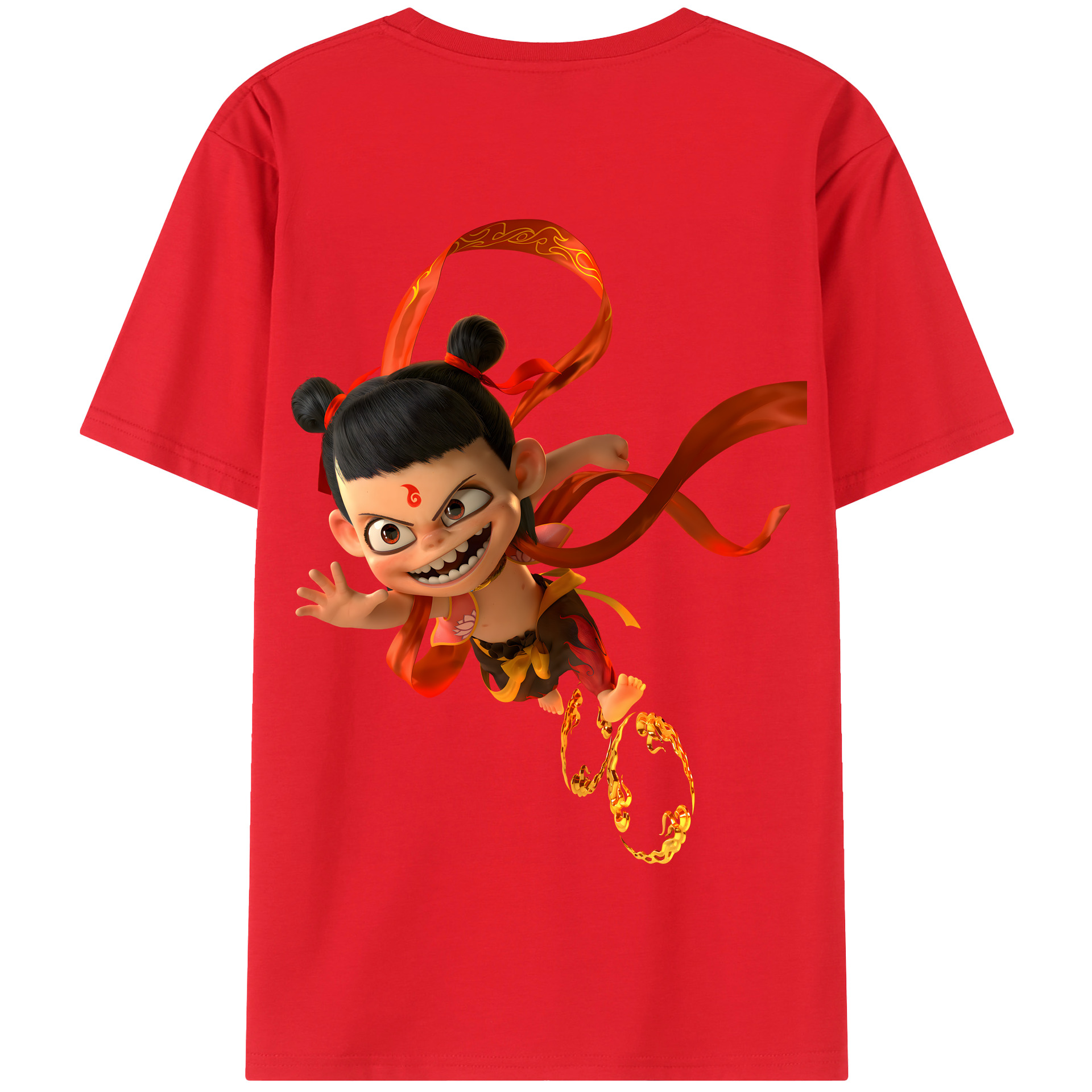 （画像用） Ne Zha 2 ナタ 魔童の大暴れ 綿100％半袖Tシャツ（背面プリント）