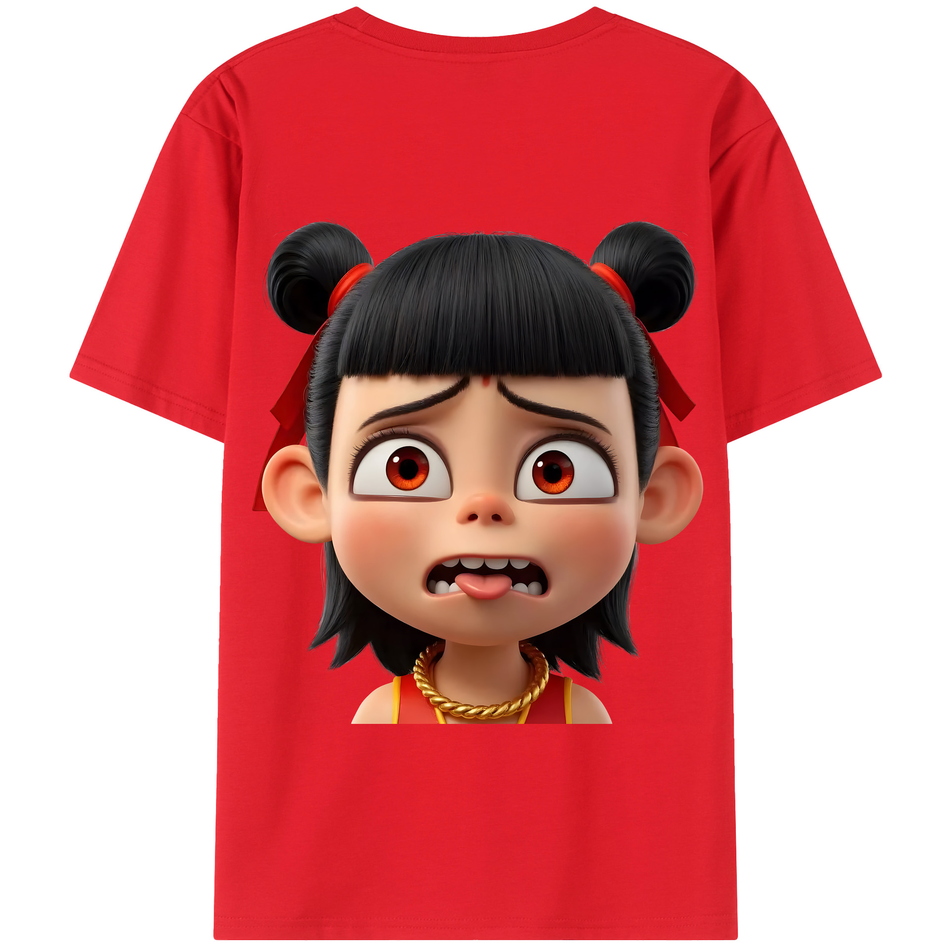 （画像用） Ne Zha 2 ナタ 魔童の大暴れ 綿100％半袖Tシャツ（背面プリント）