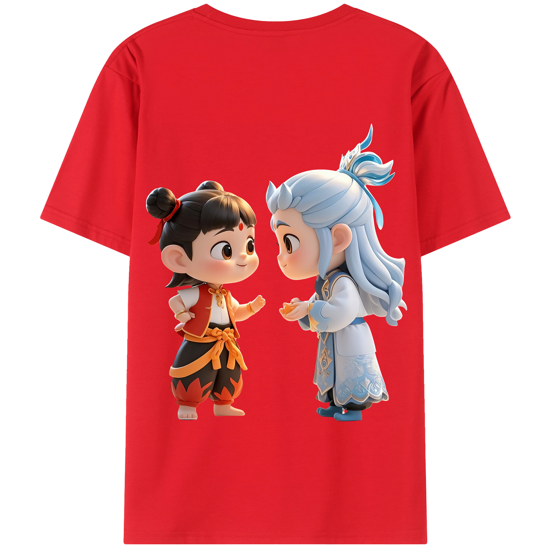 （画像用） Ne Zha 2 ナタ 魔童の大暴れ 綿100％半袖Tシャツ（背面プリント）