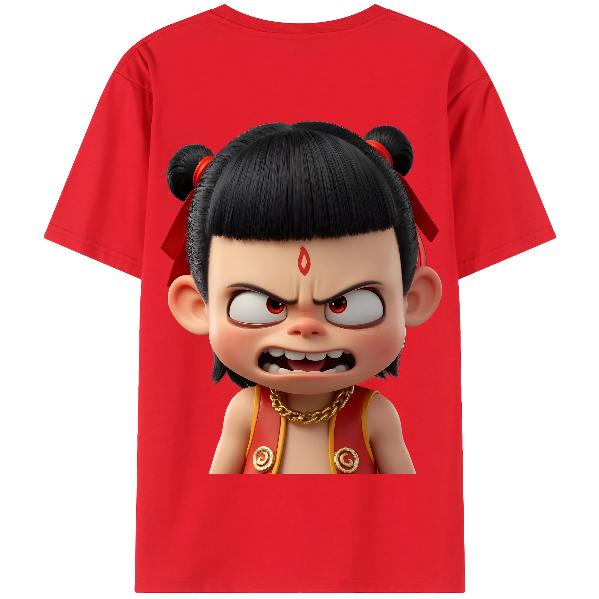 （画像用） Ne Zha 2 ナタ 魔童の大暴れ 綿100％半袖Tシャツ（背面プリント）