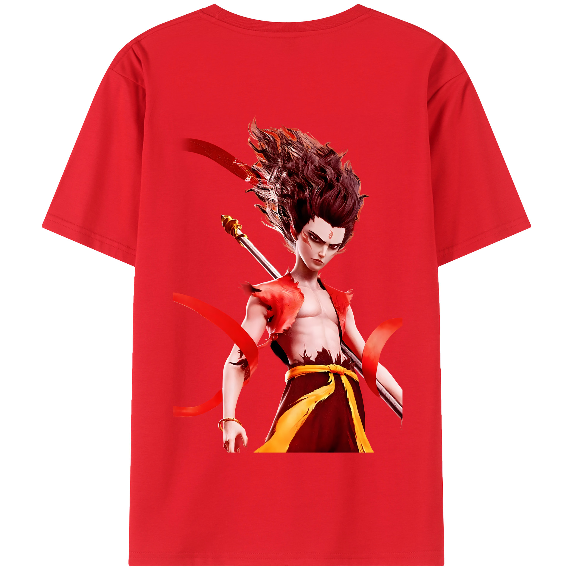 （画像用） Ne Zha 2 ナタ 魔童の大暴れ 綿100％半袖Tシャツ（背面プリント）