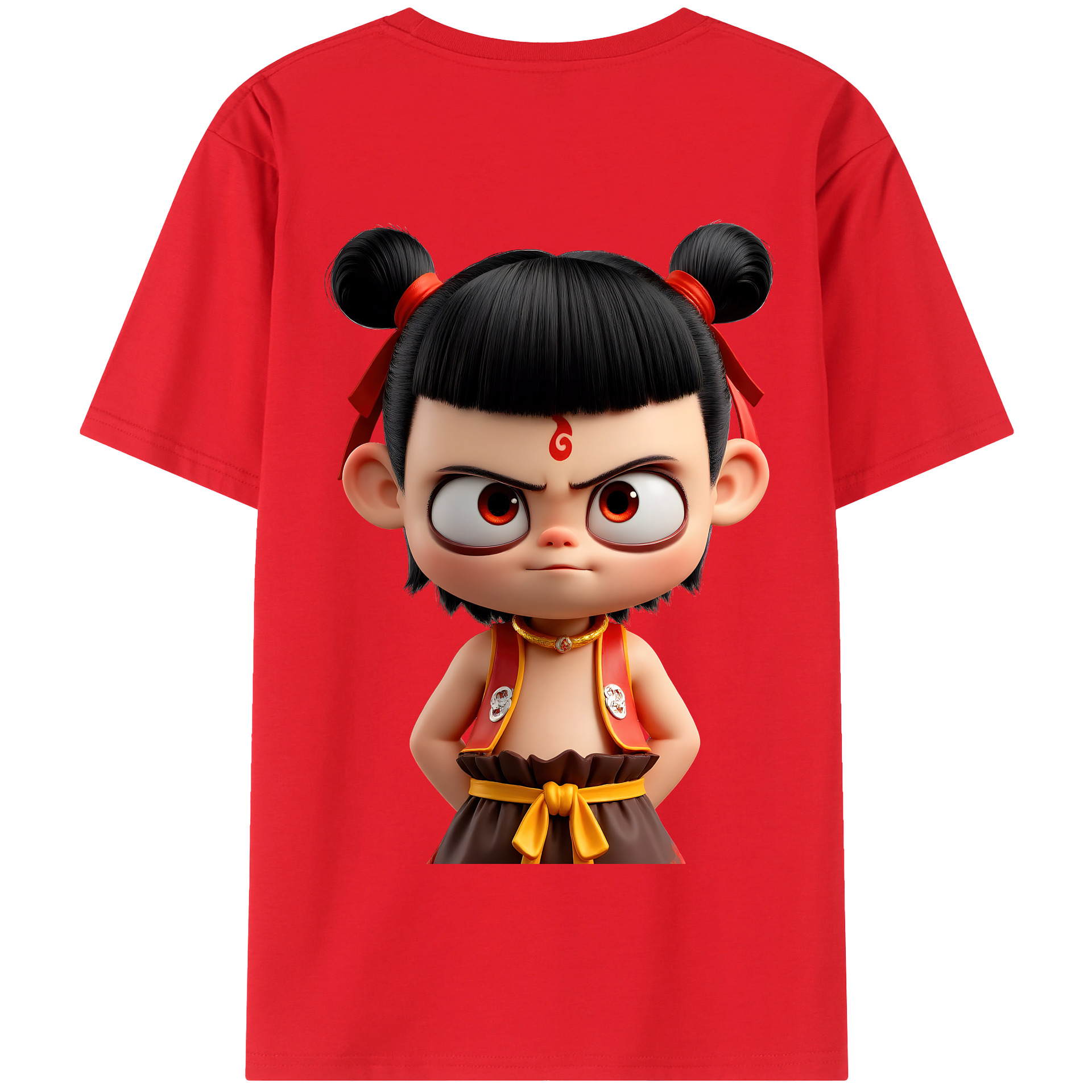 （画像用） Ne Zha 2 ナタ 魔童の大暴れ 綿100％半袖Tシャツ（背面プリント）
