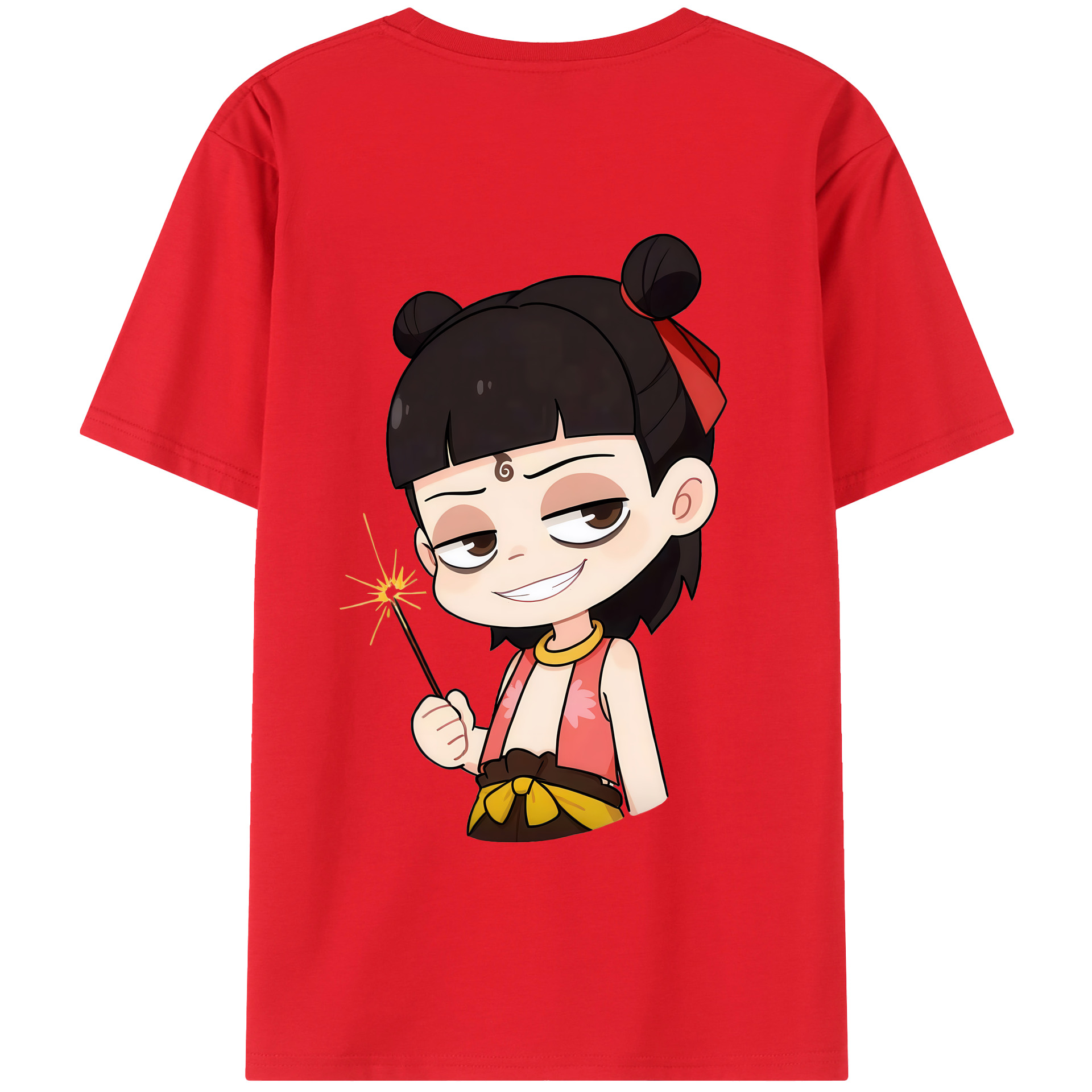 （画像用） Ne Zha 2 ナタ 魔童の大暴れ 綿100％半袖Tシャツ（背面プリント）