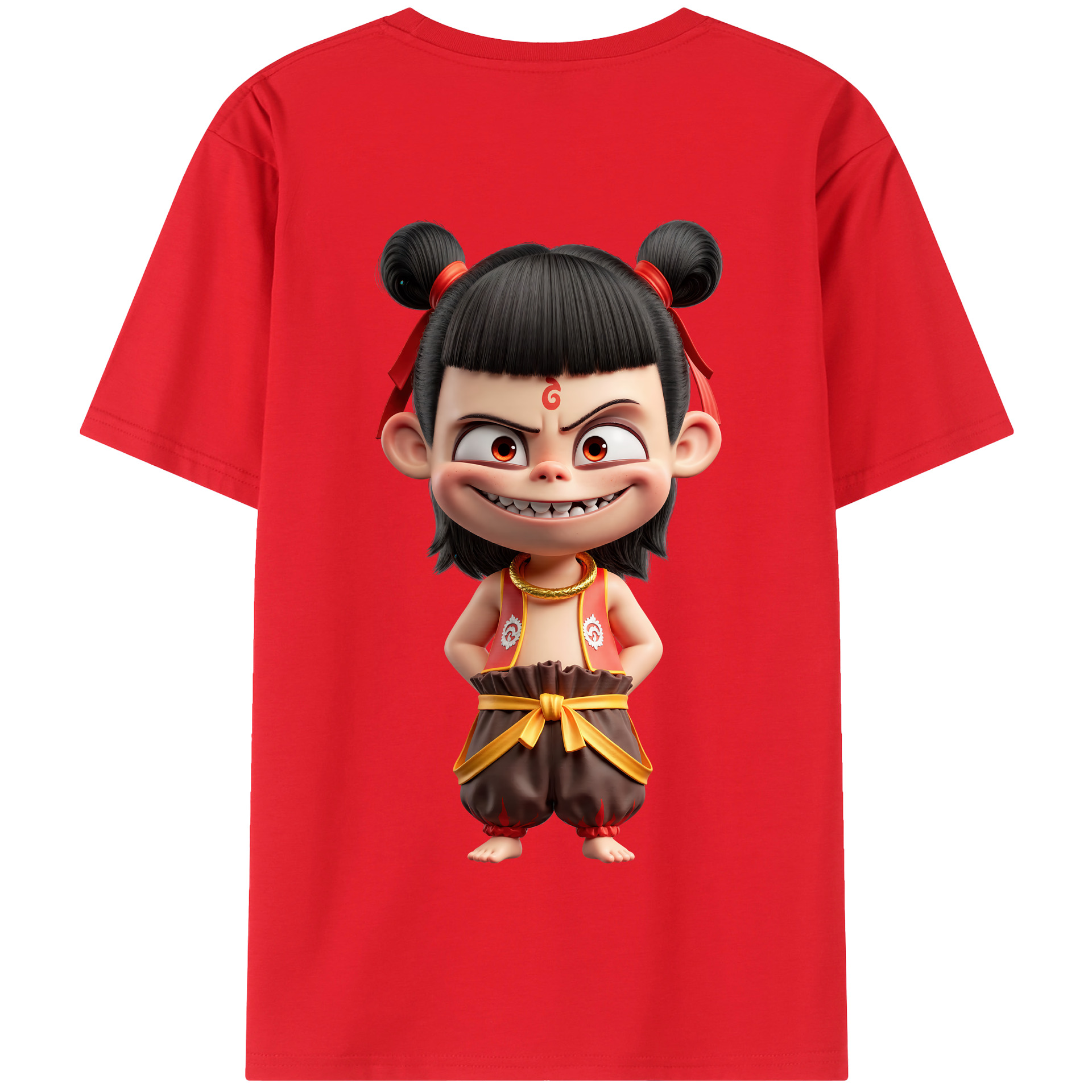 （画像用） Ne Zha 2 ナタ 魔童の大暴れ 綿100％半袖Tシャツ（背面プリント）