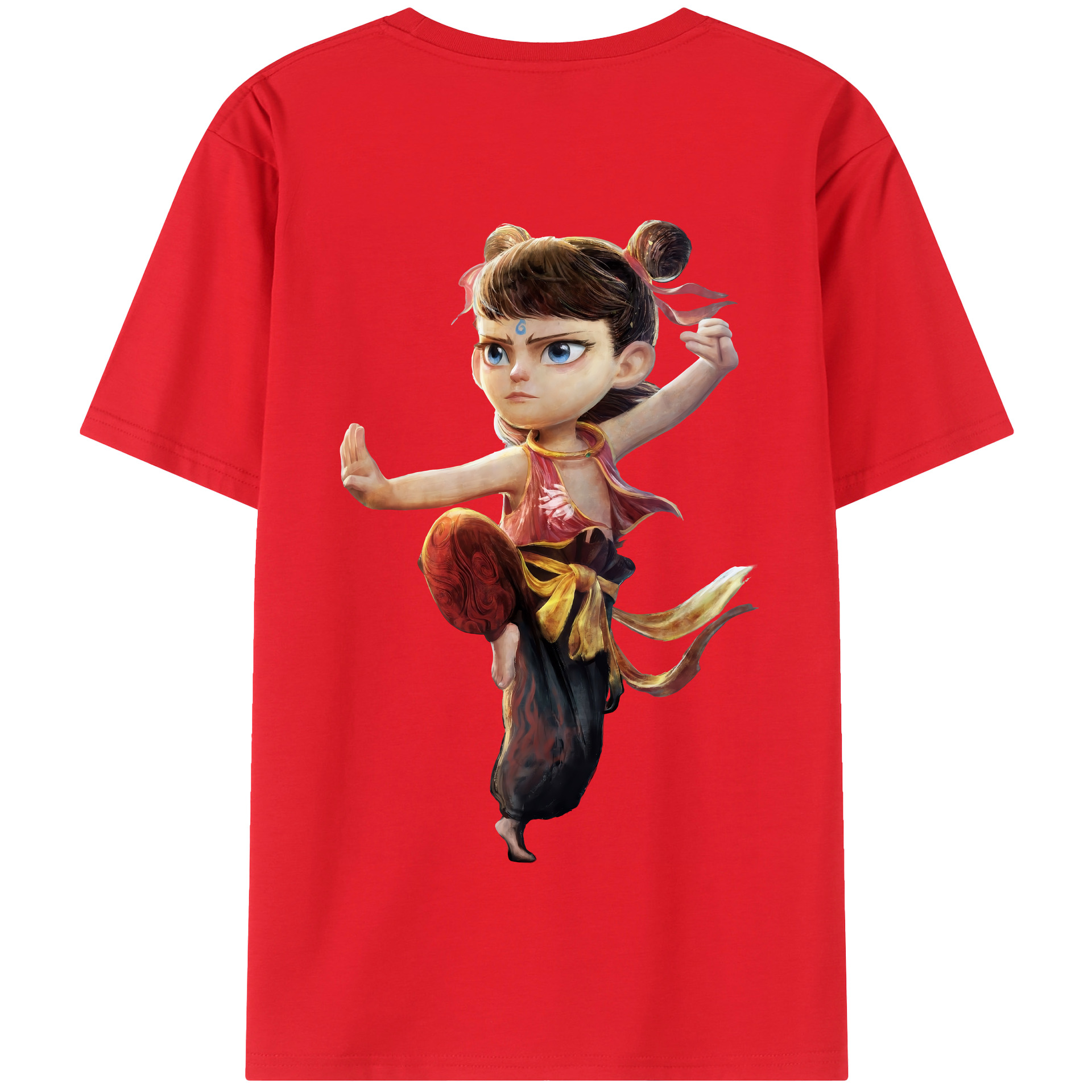 （画像用） Ne Zha 2 ナタ 魔童の大暴れ 綿100％半袖Tシャツ（背面プリント）