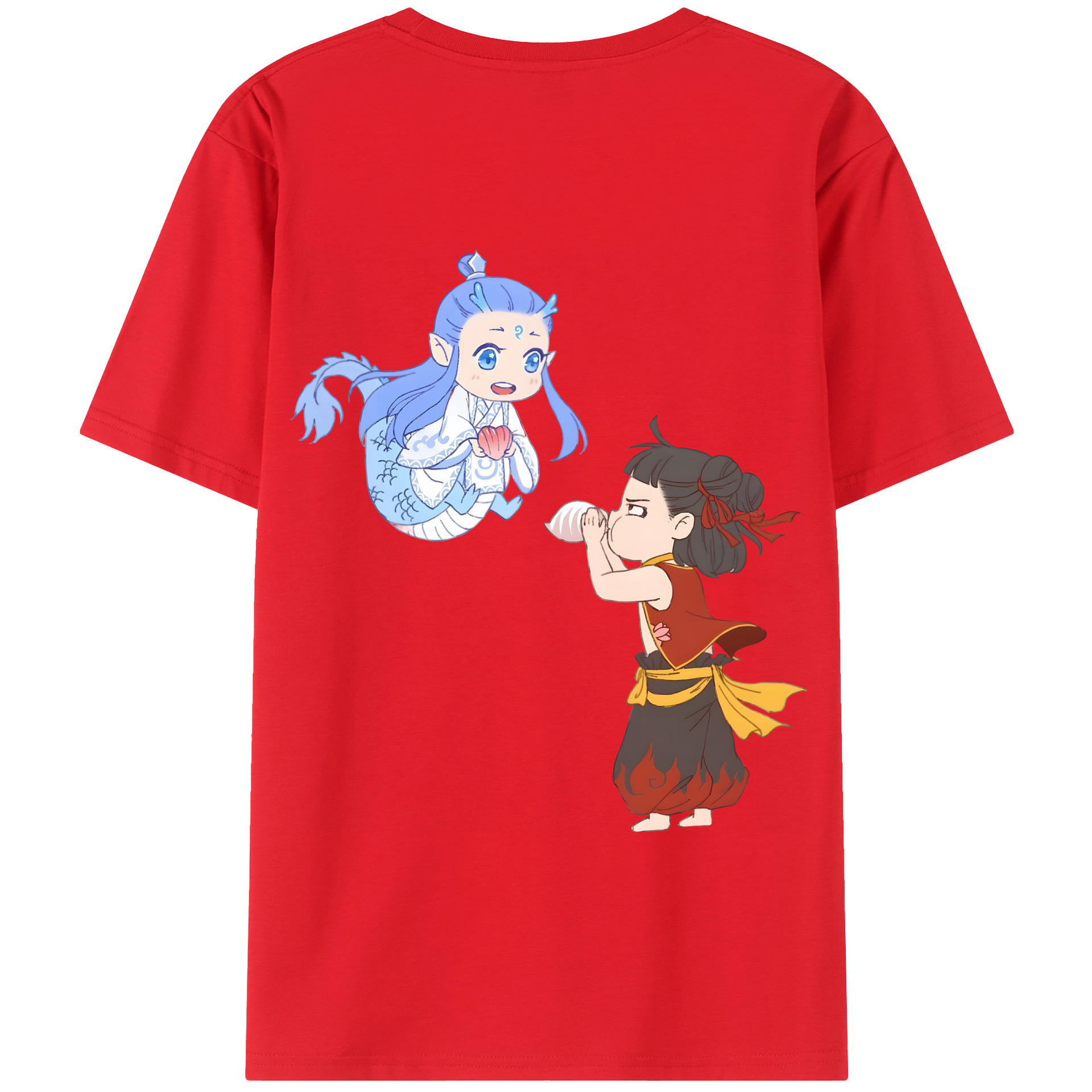 （画像用） Ne Zha 2 ナタ 魔童の大暴れ 綿100％半袖Tシャツ（背面プリント）