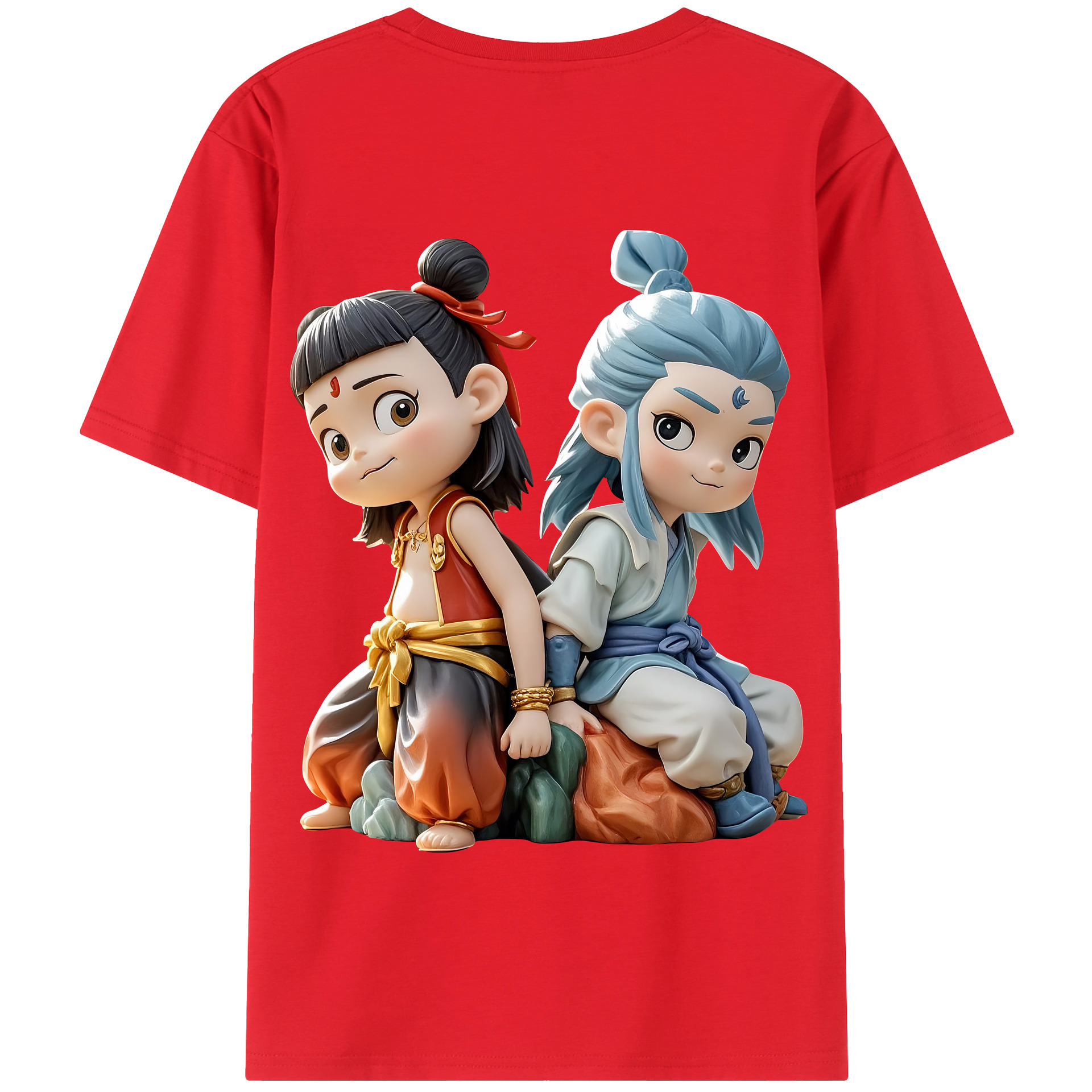 （画像用） Ne Zha 2 ナタ 魔童の大暴れ 綿100％半袖Tシャツ（背面プリント）