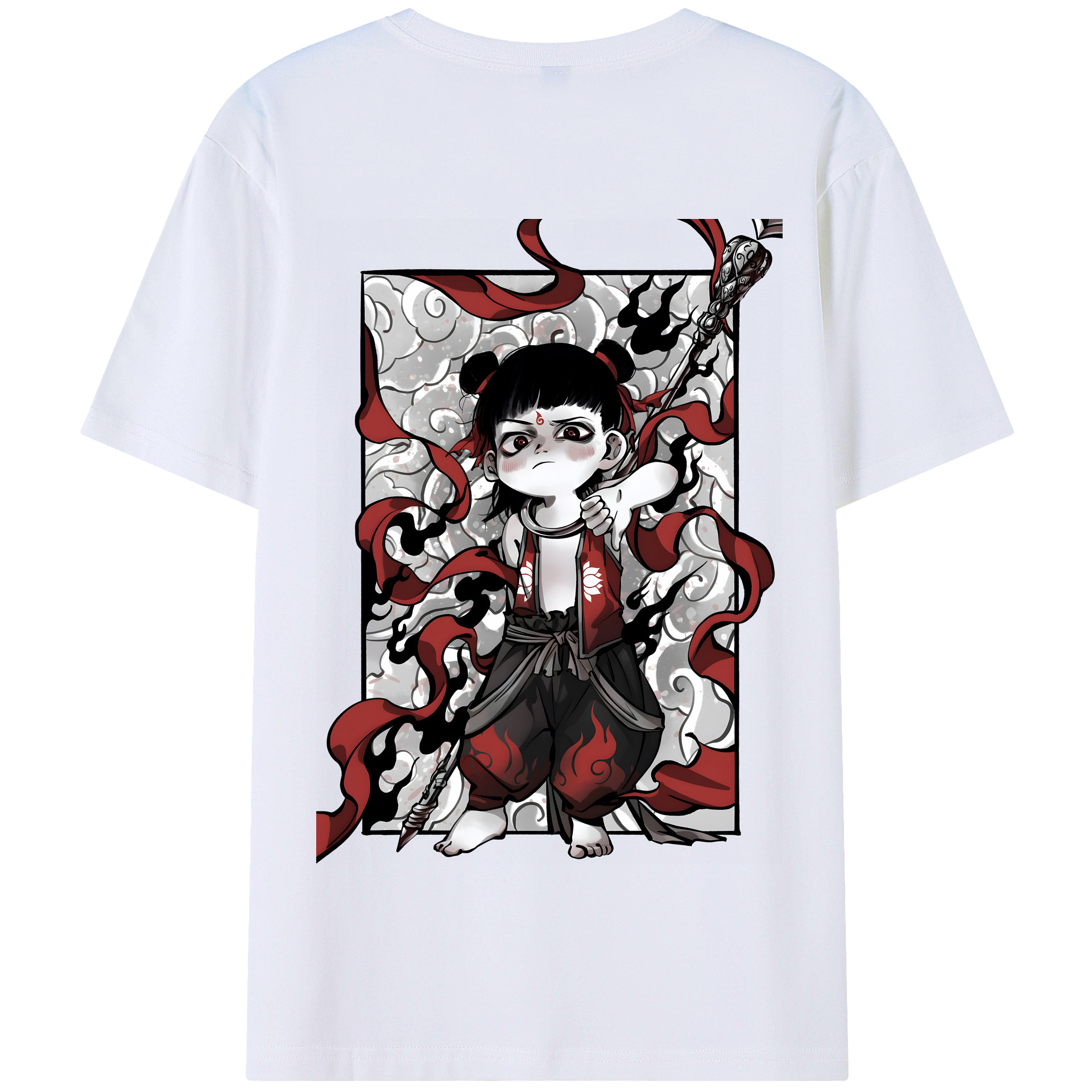 （画像用） Ne Zha 2 ナタ 魔童の大暴れ 綿100％半袖Tシャツ（背面プリント）