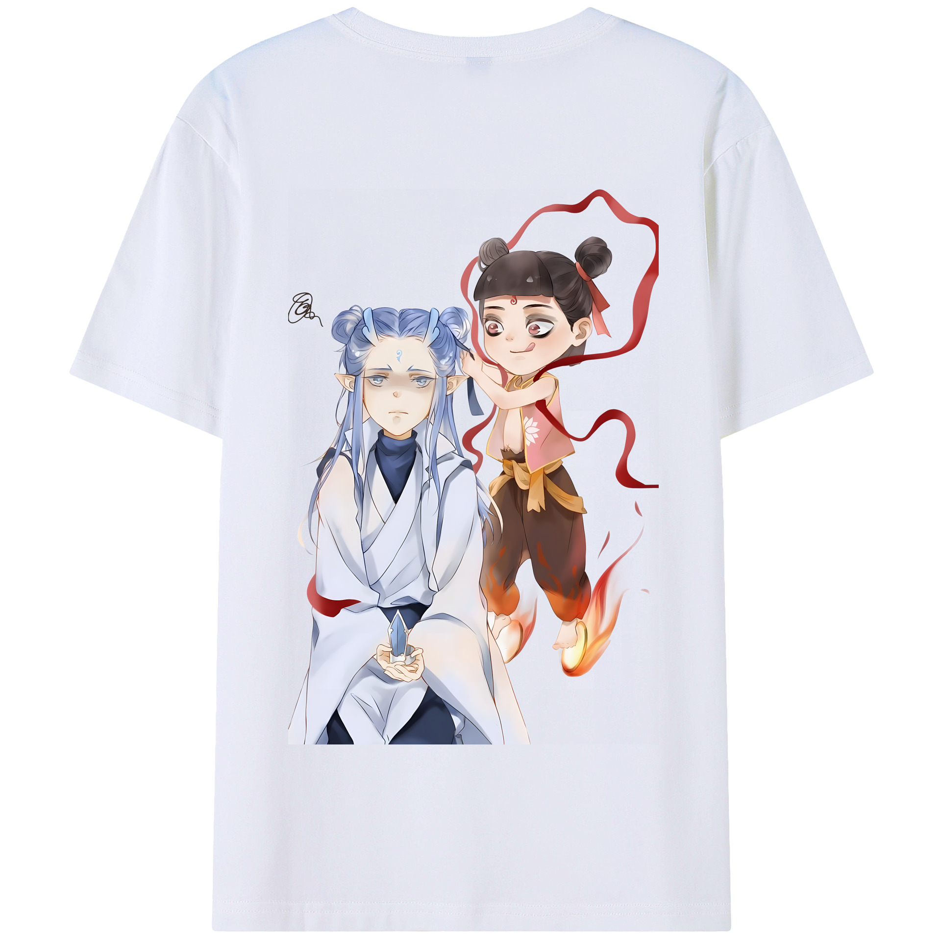 （画像用） Ne Zha 2 ナタ 魔童の大暴れ 綿100％半袖Tシャツ（背面プリント）