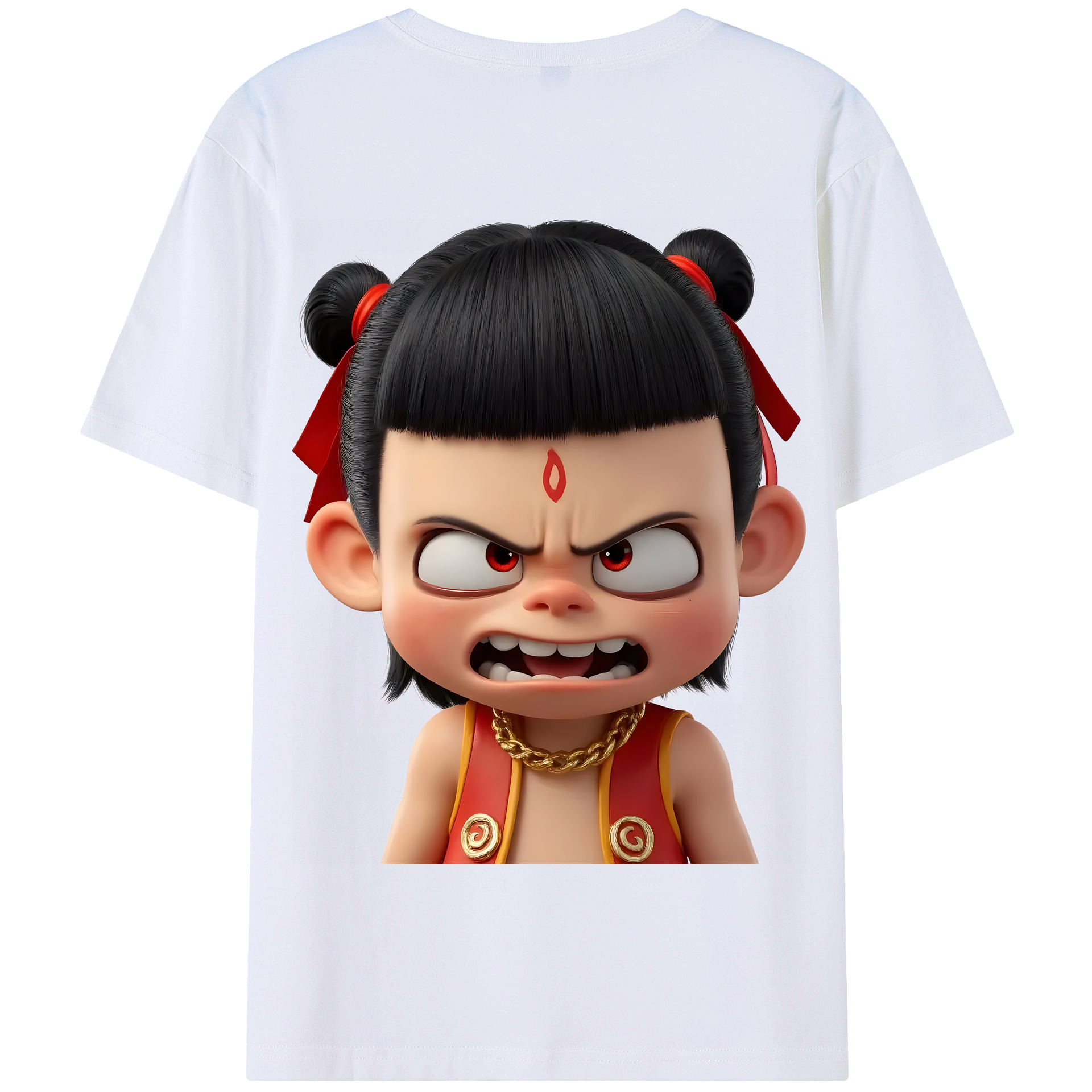 （画像用） Ne Zha 2 ナタ 魔童の大暴れ 綿100％半袖Tシャツ（背面プリント）