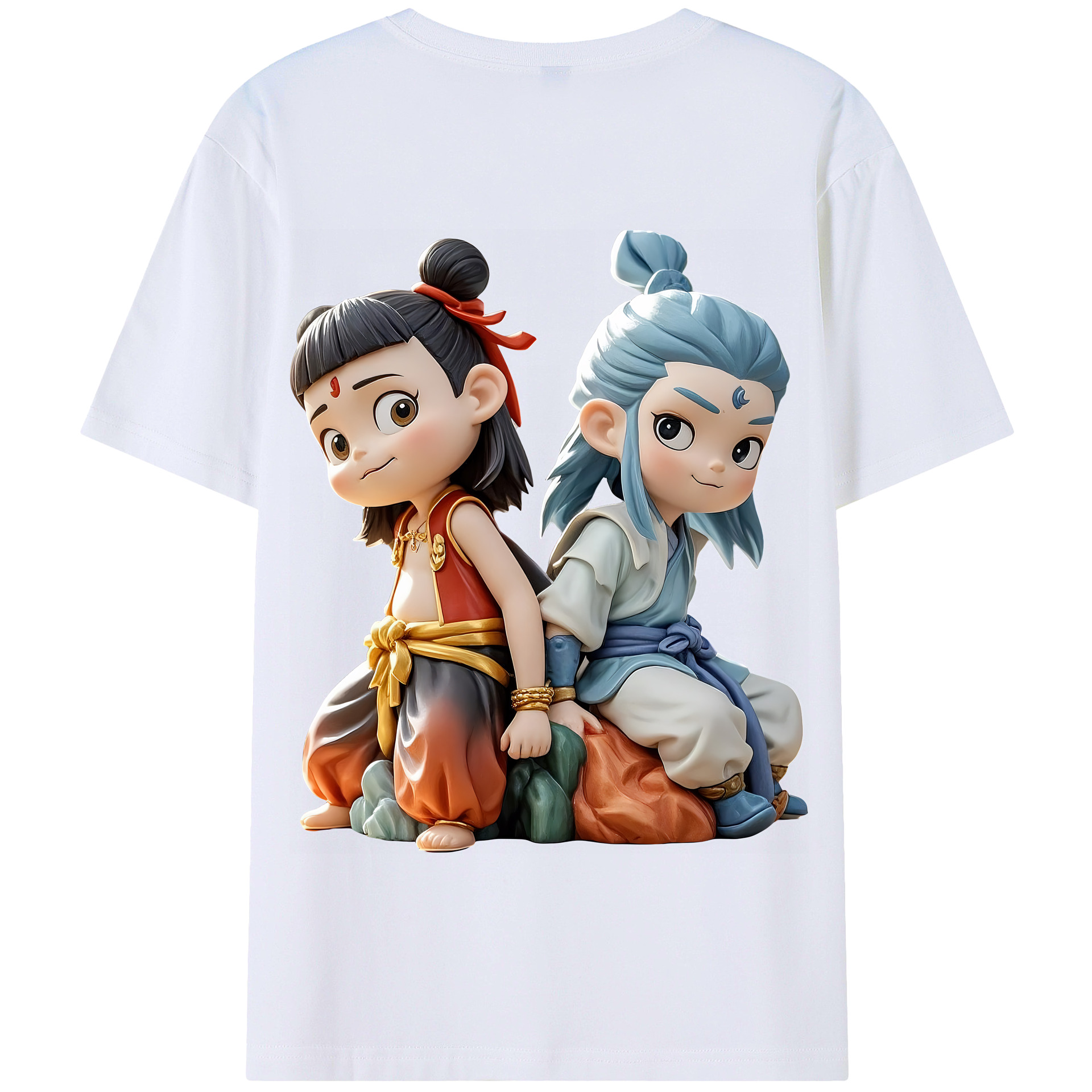 （画像用） Ne Zha 2 ナタ 魔童の大暴れ 綿100％半袖Tシャツ（背面プリント）