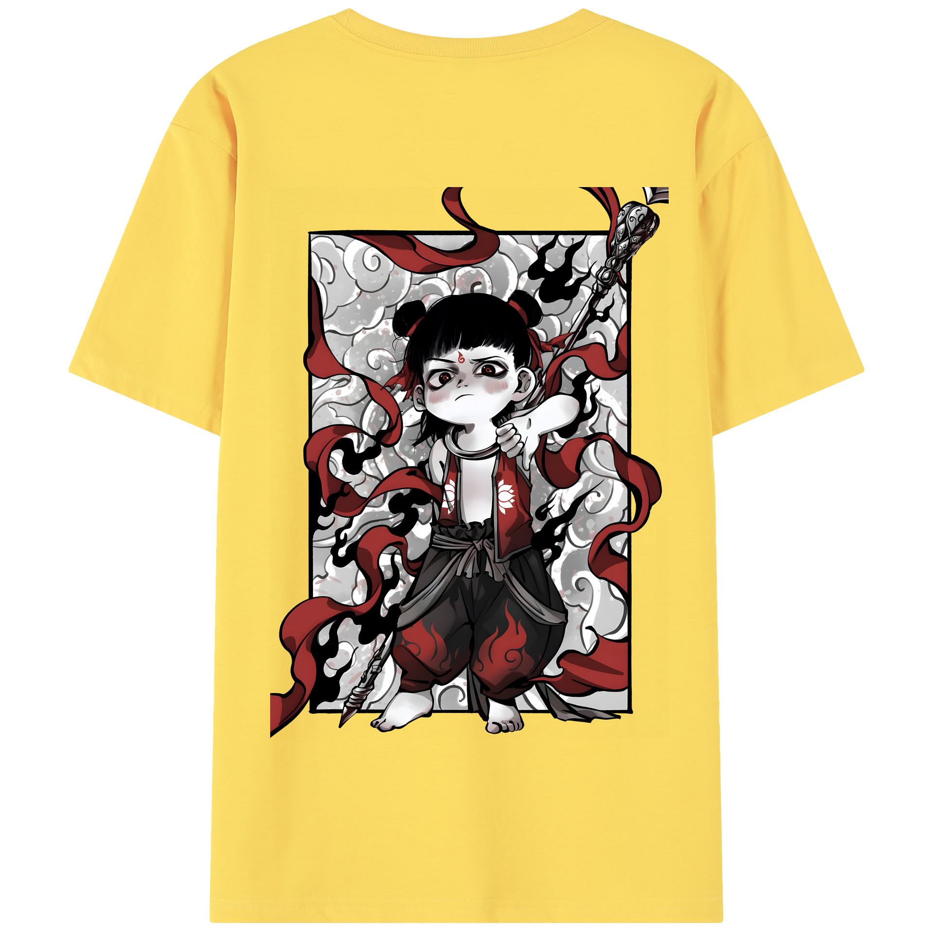 （画像用） Ne Zha 2 ナタ 魔童の大暴れ 綿100％半袖Tシャツ（背面プリント）