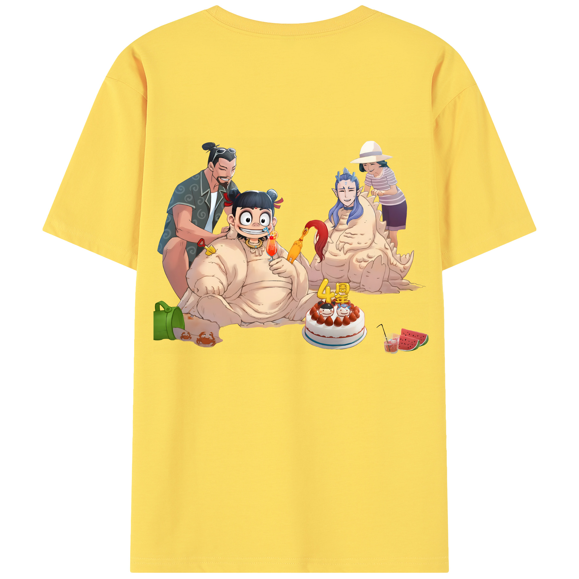 （画像用） Ne Zha 2 ナタ 魔童の大暴れ 綿100％半袖Tシャツ（背面プリント）