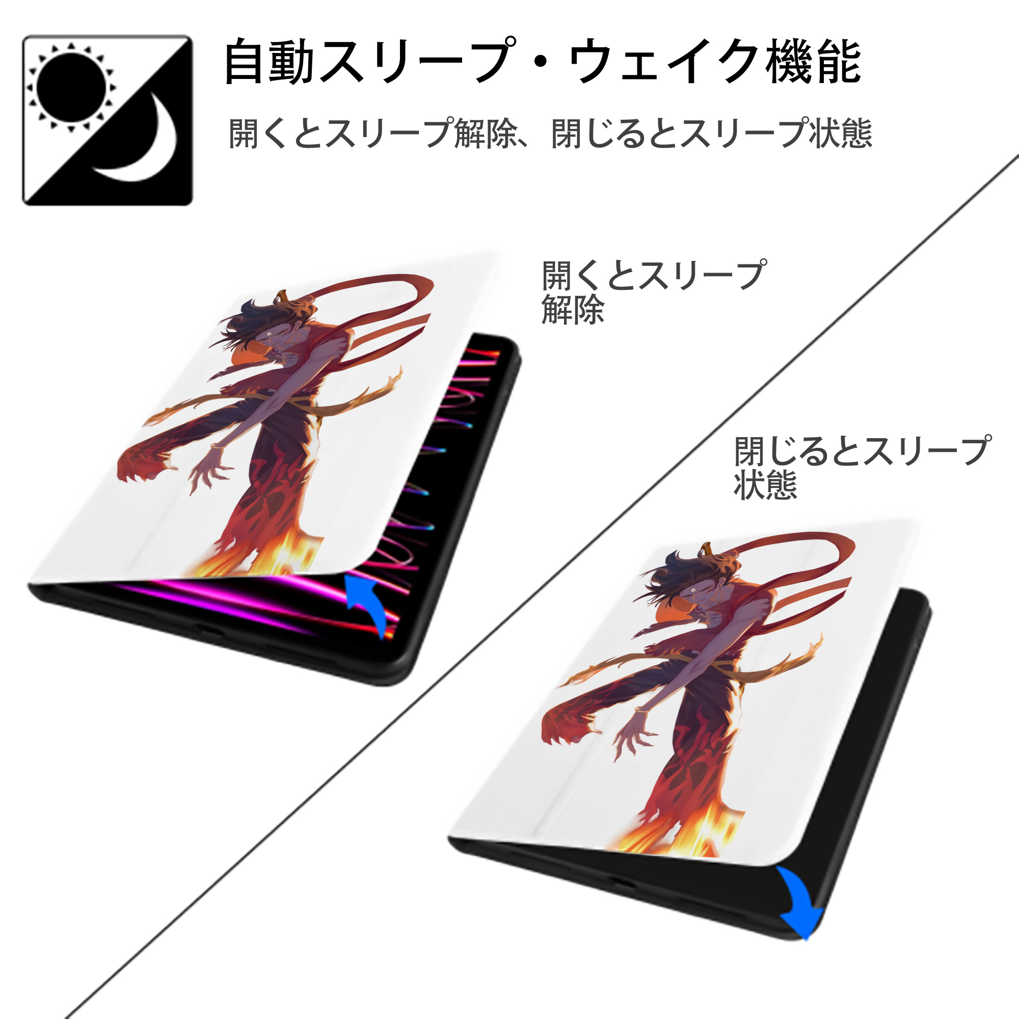 Ne Zha 2 ナタ 魔童の大暴れ IPad ケース ペン収納付き 三つ折りスタンド PUレザー×シリコン 対応機種9.5/10.5/10.9インチ