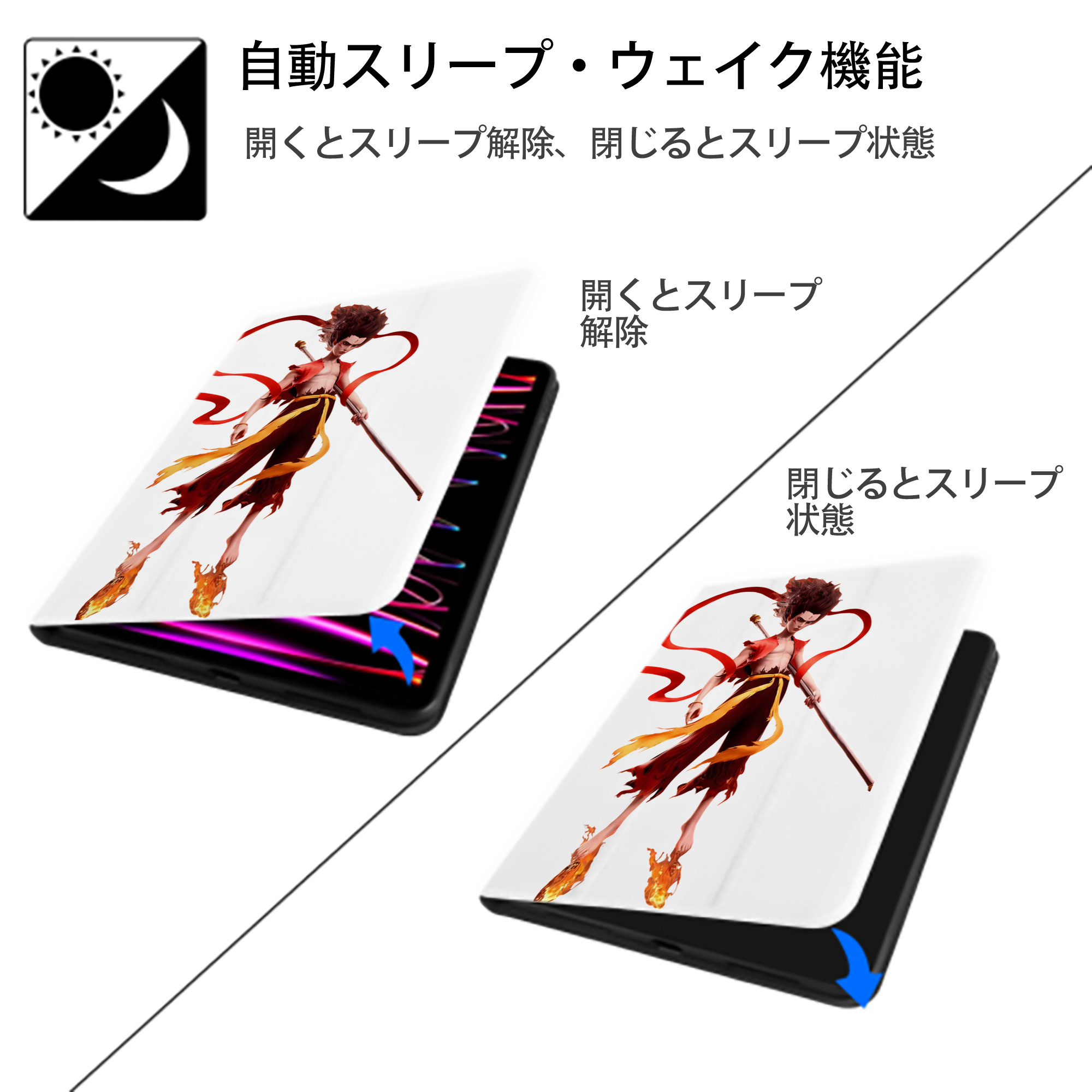 Ne Zha 2 ナタ 魔童の大暴れ IPad ケース ペン収納付き 三つ折りスタンド PUレザー×シリコン 対応機種9.5/10.5/10.9インチ