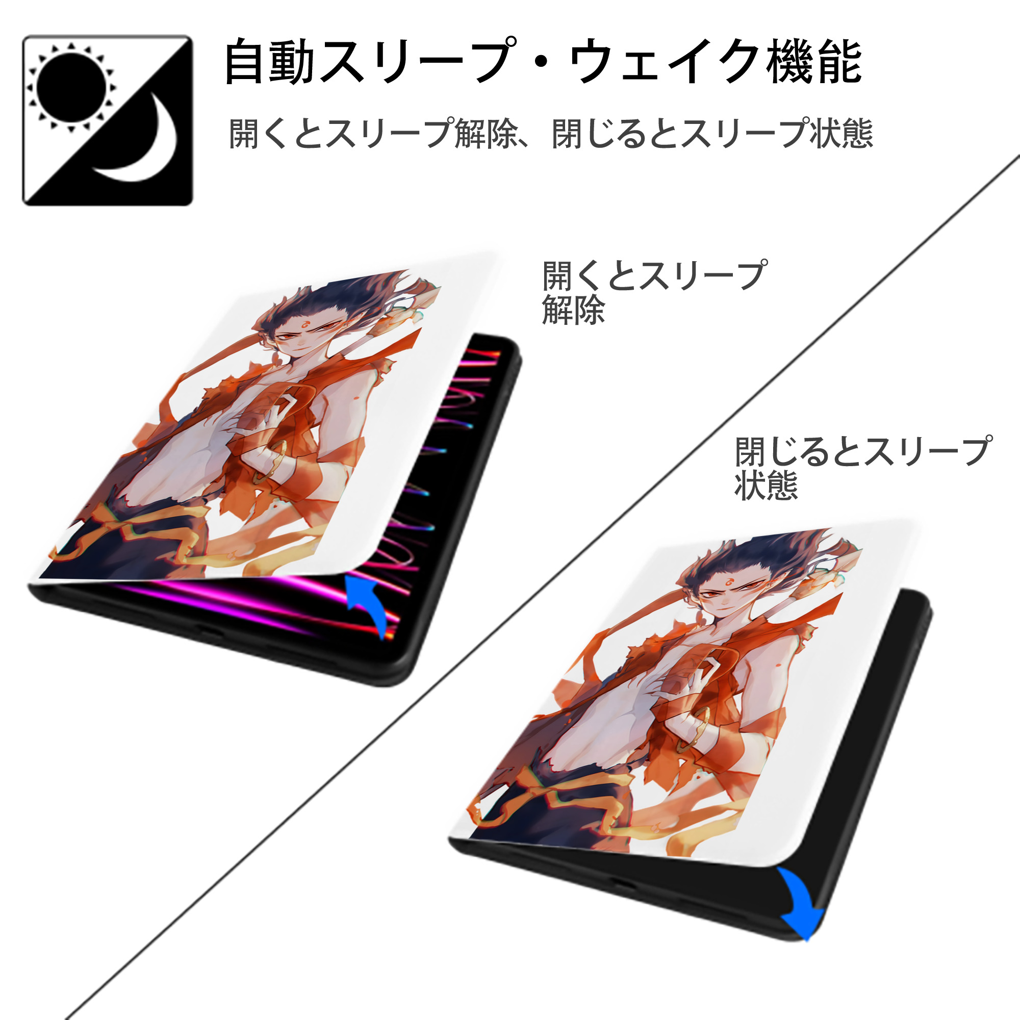 Ne Zha 2 ナタ 魔童の大暴れ IPad ケース ペン収納付き 三つ折りスタンド PUレザー×シリコン 対応機種9.5/10.5/10.9インチ