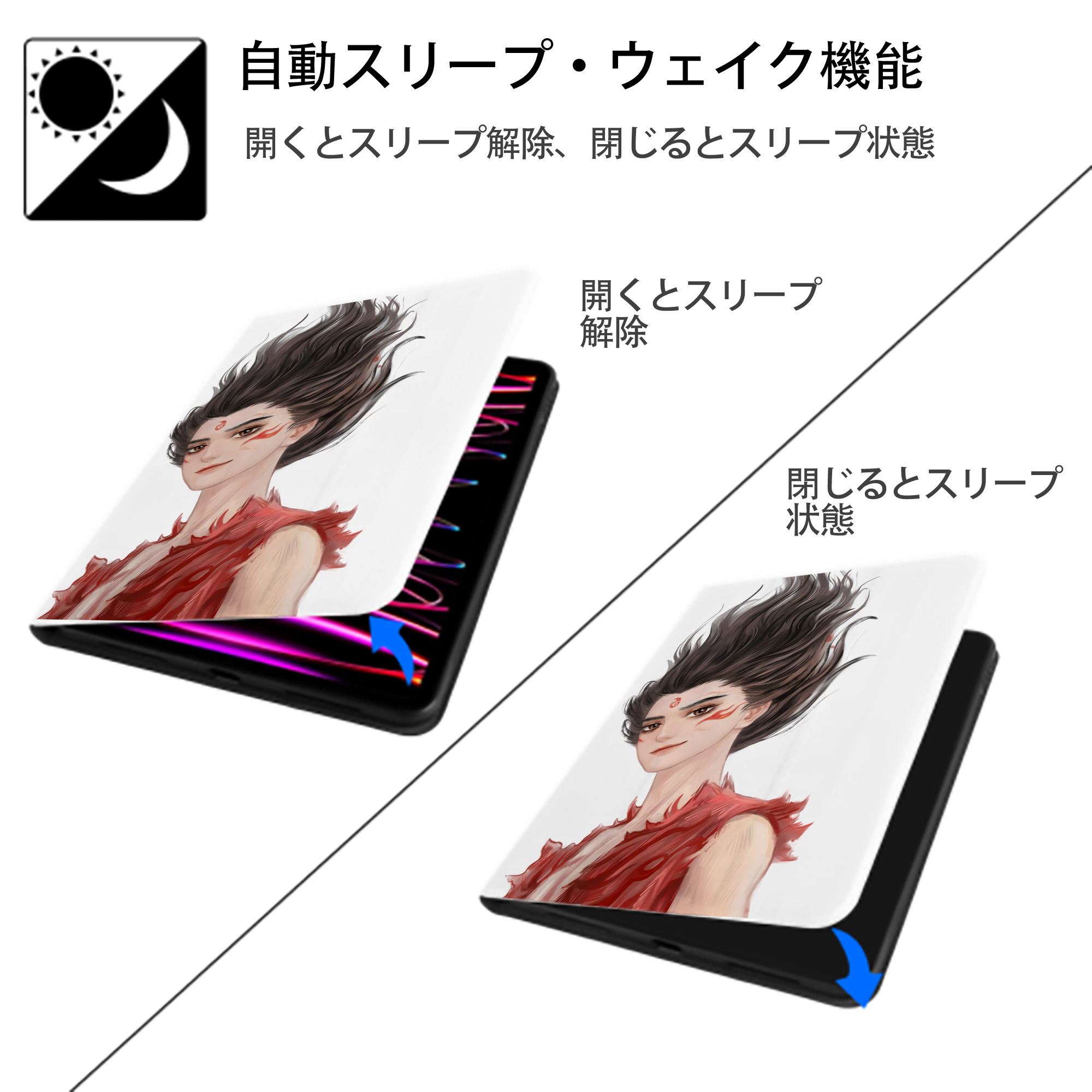 Ne Zha 2 ナタ 魔童の大暴れ IPad ケース ペン収納付き 三つ折りスタンド PUレザー×シリコン 対応機種9.5/10.5/10.9インチ