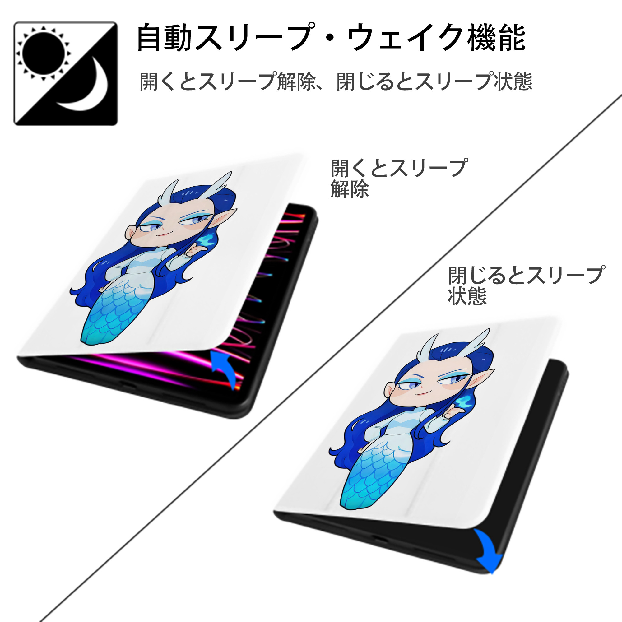 Ne Zha 2 ナタ 魔童の大暴れ IPad ケース ペン収納付き 三つ折りスタンド PUレザー×シリコン 対応機種9.5/10.5/10.9インチ