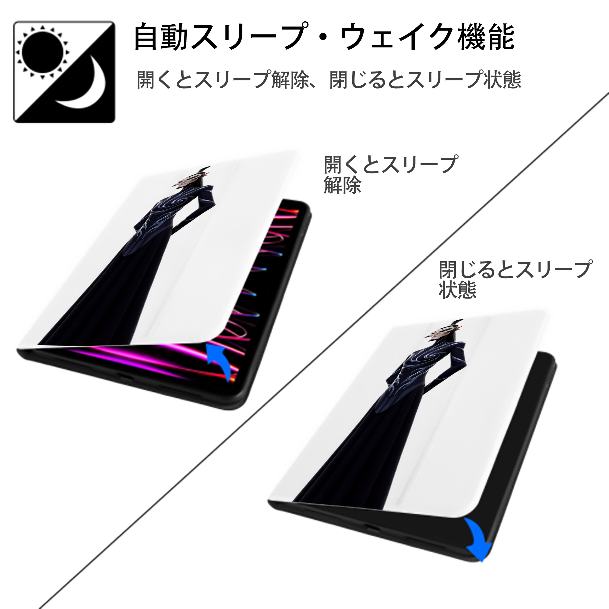 Ne Zha 2 ナタ 魔童の大暴れ IPad ケース ペン収納付き 三つ折りスタンド PUレザー×シリコン 対応機種9.5/10.5/10.9インチ