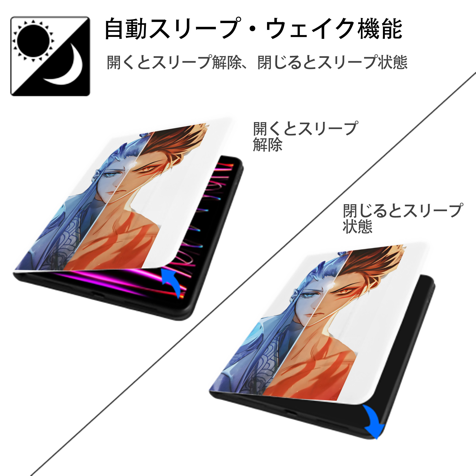 Ne Zha 2 ナタ 魔童の大暴れ IPad ケース ペン収納付き 三つ折りスタンド PUレザー×シリコン 対応機種9.5/10.5/10.9インチ