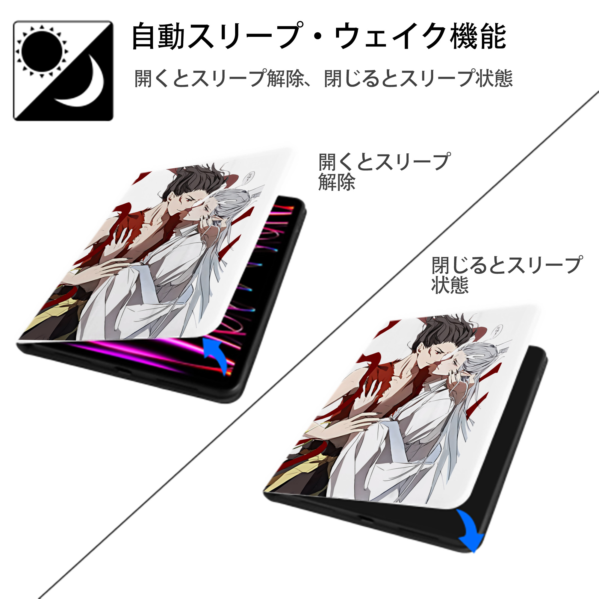 Ne Zha 2 ナタ 魔童の大暴れ IPad ケース ペン収納付き 三つ折りスタンド PUレザー×シリコン 対応機種9.5/10.5/10.9インチ