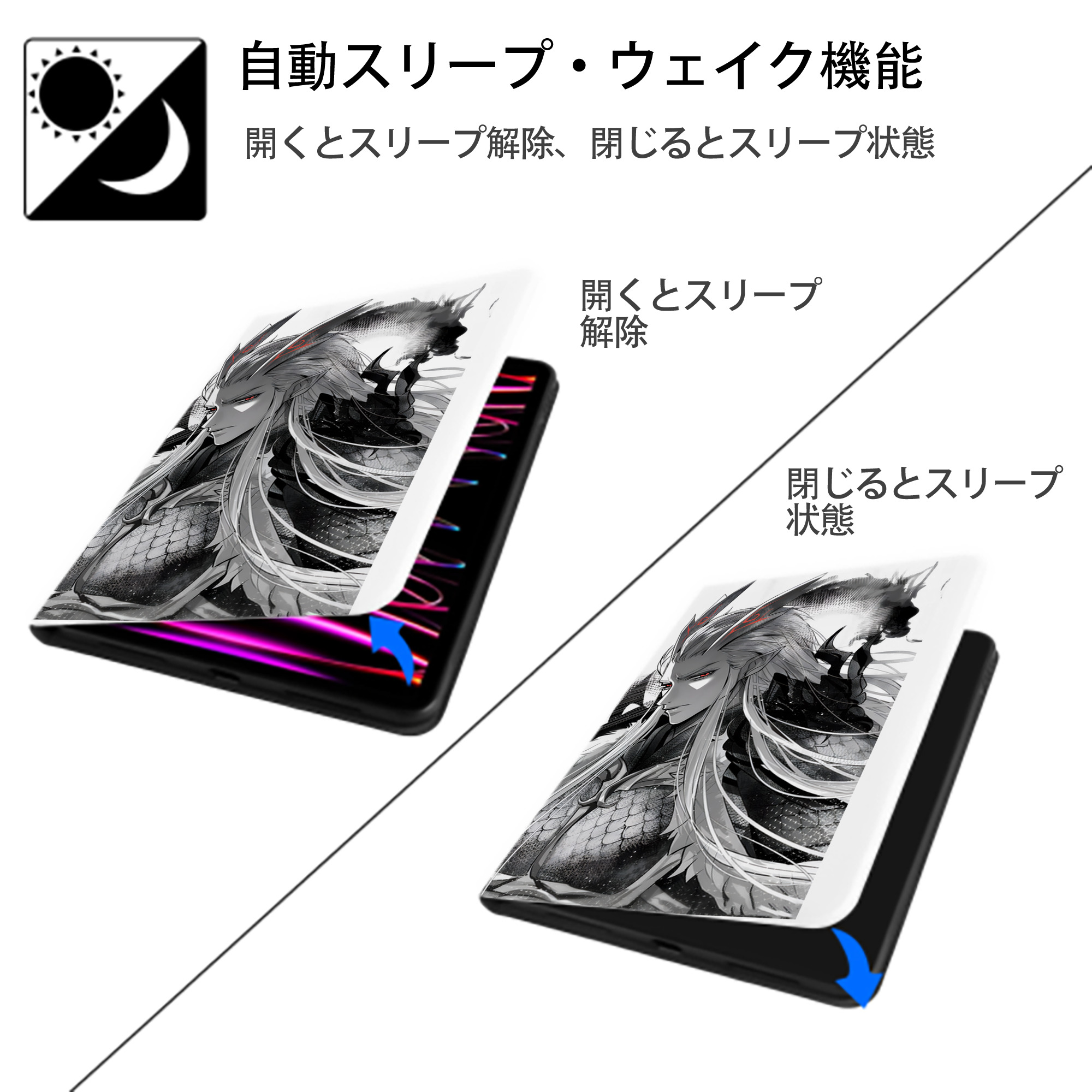 Ne Zha 2 ナタ 魔童の大暴れ IPad ケース ペン収納付き 三つ折りスタンド PUレザー×シリコン 対応機種9.5/10.5/10.9インチ