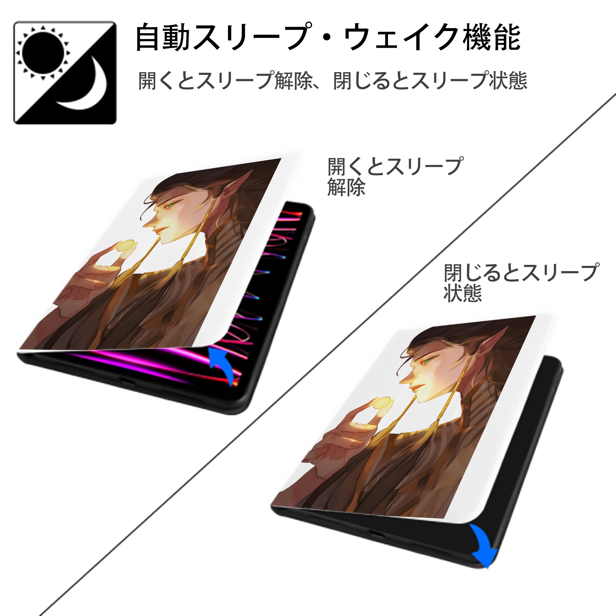 Ne Zha 2 ナタ 魔童の大暴れ IPad ケース ペン収納付き 三つ折りスタンド PUレザー×シリコン 対応機種9.5/10.5/10.9インチ