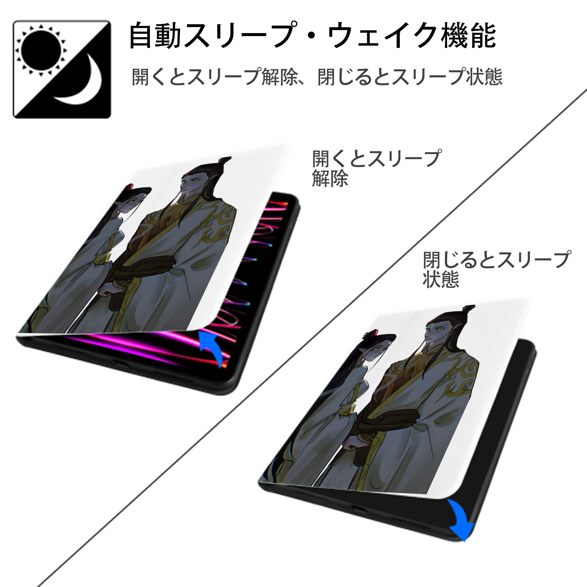 Ne Zha 2 ナタ 魔童の大暴れ IPad ケース ペン収納付き 三つ折りスタンド PUレザー×シリコン 対応機種9.5/10.5/10.9インチ